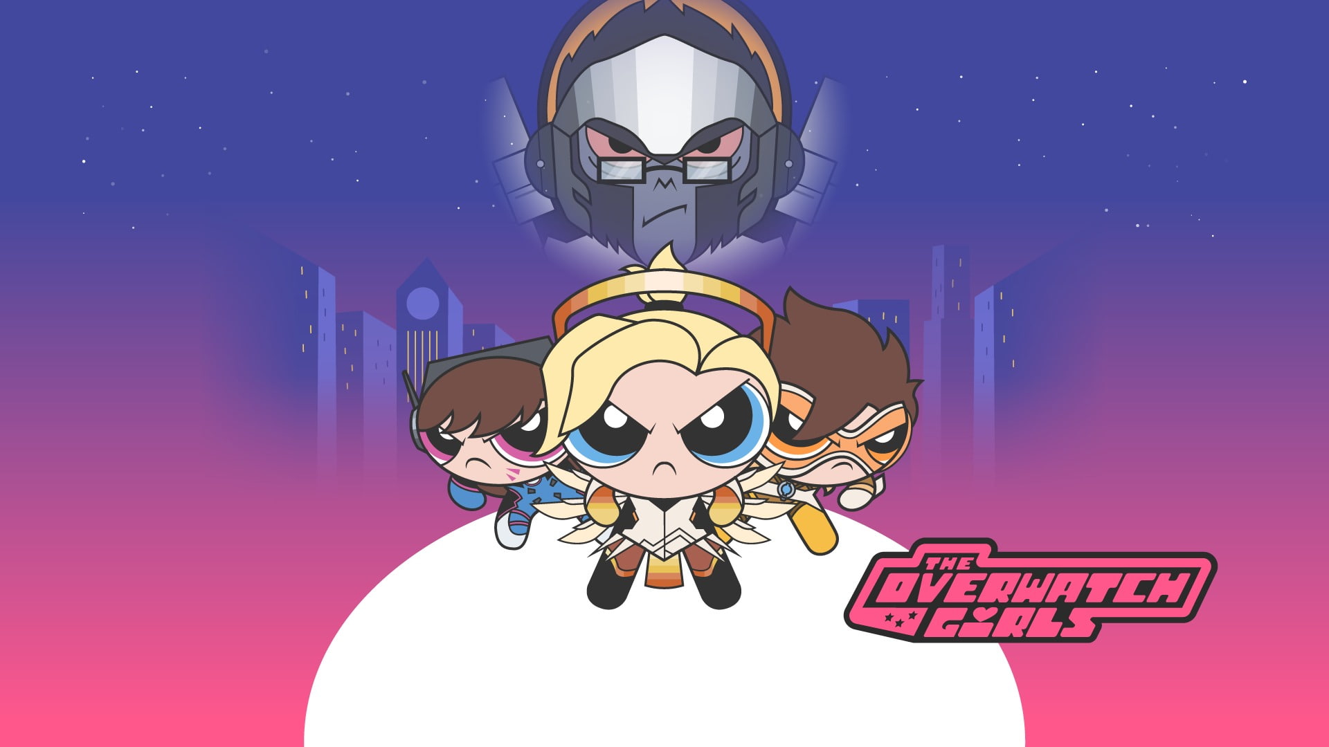 Video Game, D.Va (Overwatch), Overwatch, 1080P, The Powerpuff Girls, Tracer (Overwatch), Crossover, Winston (Overwatch), Mercy (Overwatch), HD Wallpaper