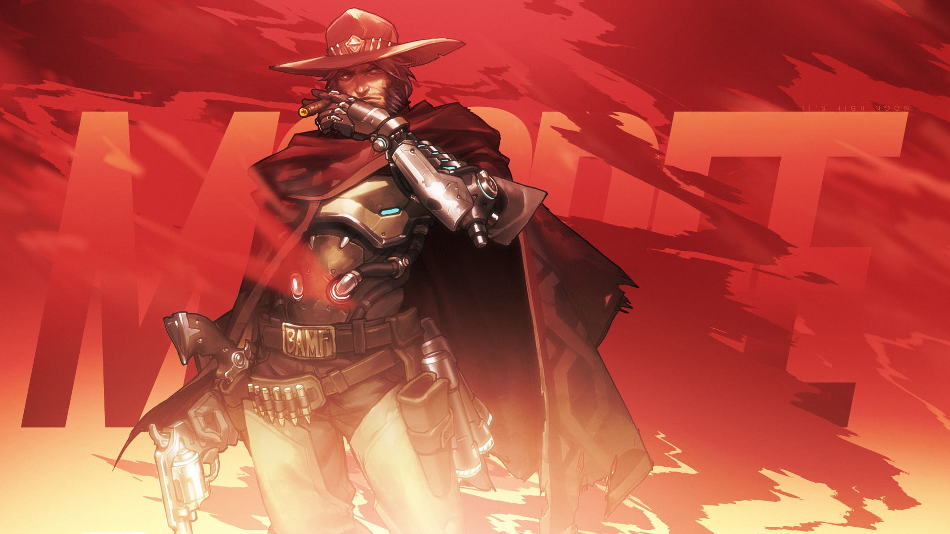 disguise, event, McCree (Overwatch), 1080P, mask, domestic animals, metal, red, people, dark, representation, architecture, d, cowboy hats, PC gaming, HD Wallpaper