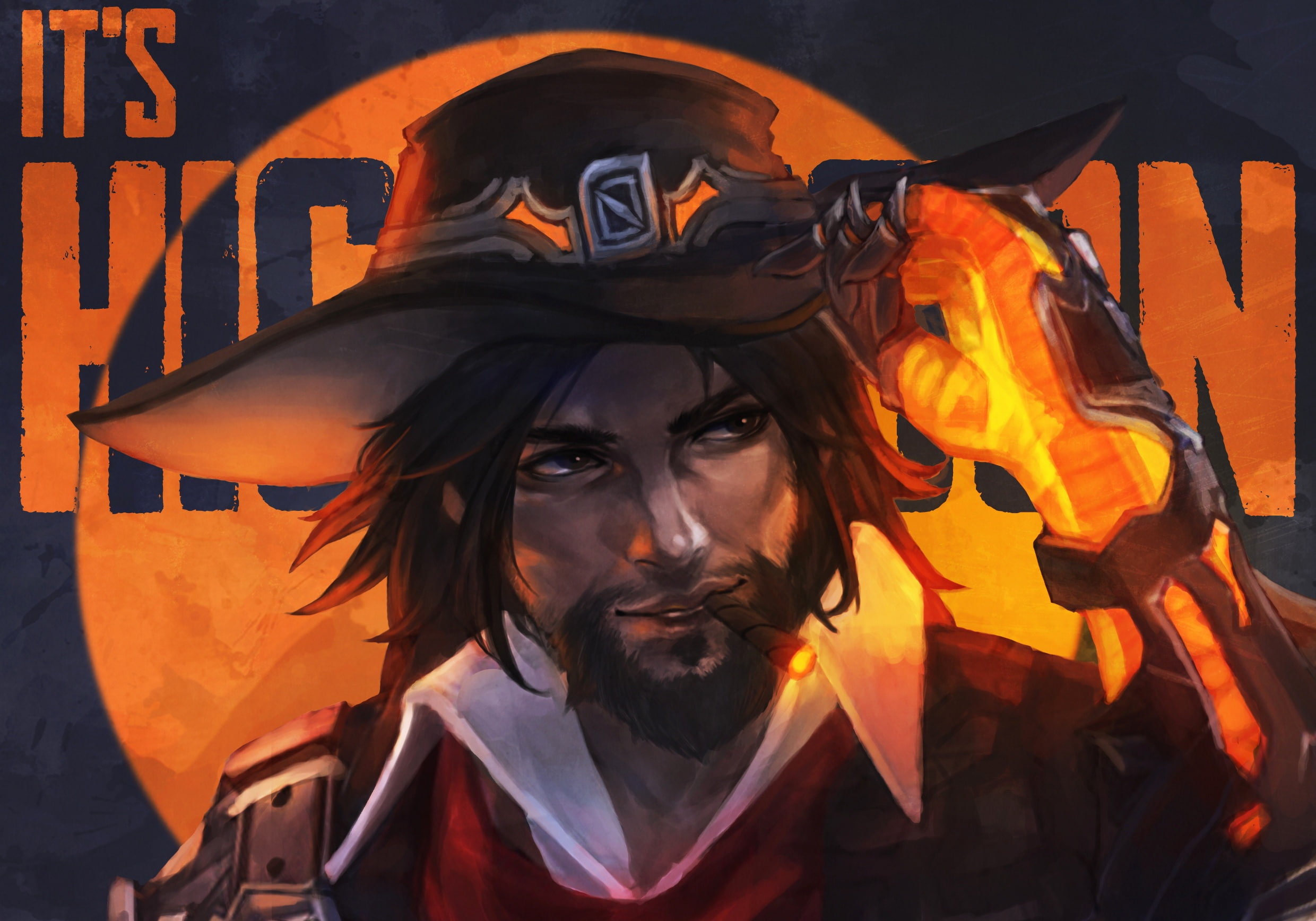 hat, McCree, Overwatch, 1080P, cowboy, van helsing, art, HD Wallpaper