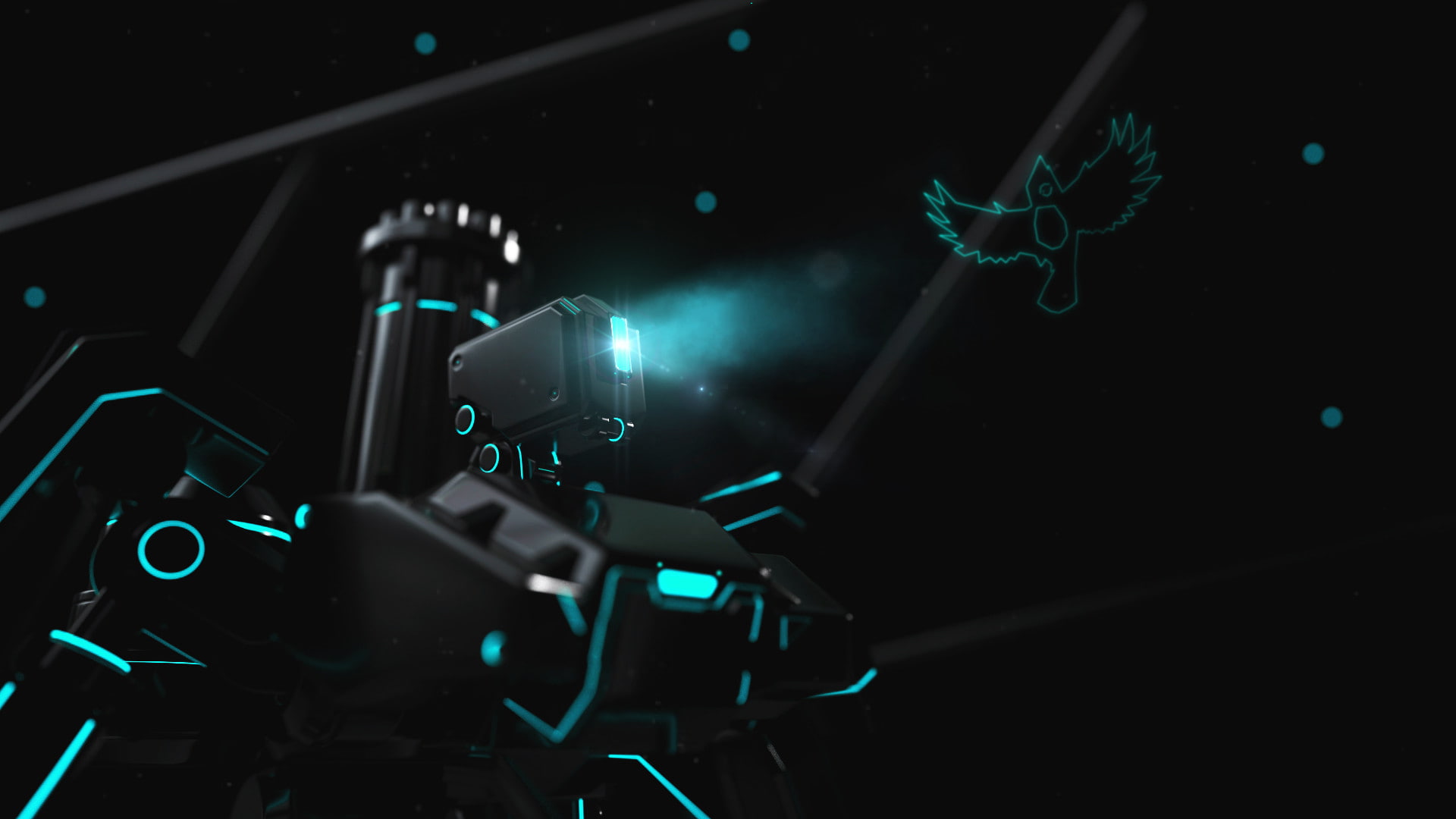 machine, Rakan Khamash, neon, birds, Overwatch, Bastion (Overwatch), 1080P, HD Wallpaper