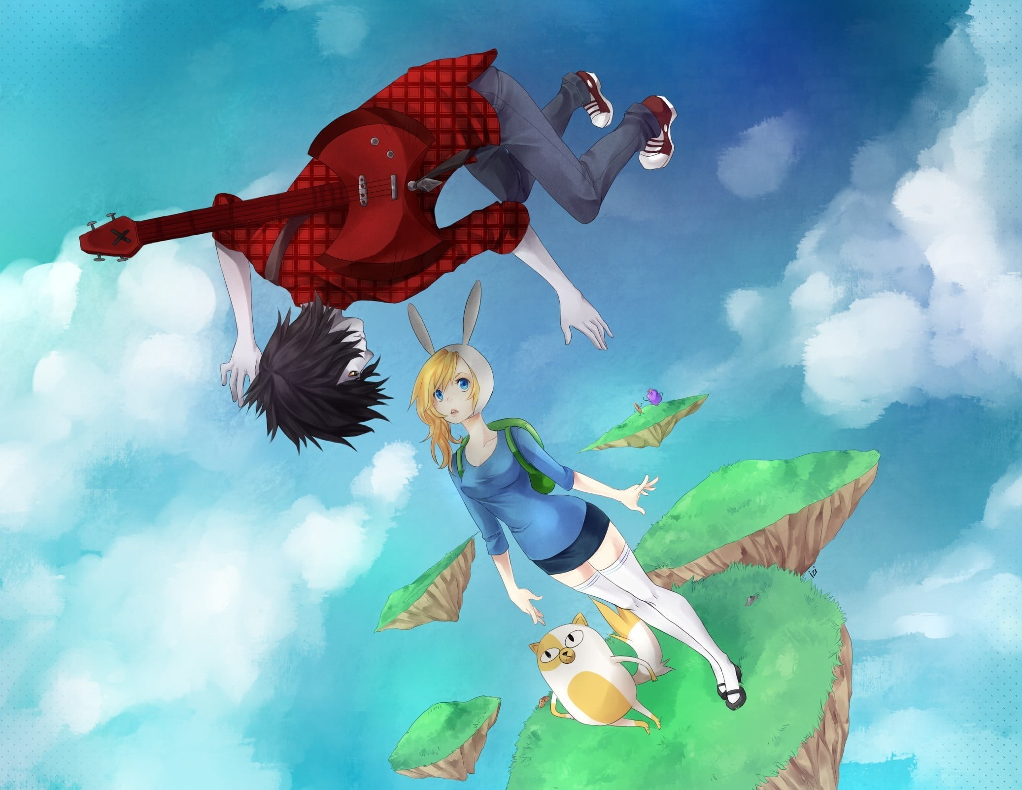 vertebrate, lumpy space princess, flying, characters, illustration, fionna, bird, ears, sky, low angle view, the sky, animal representation, outdoors, superhero, HD Wallpaper