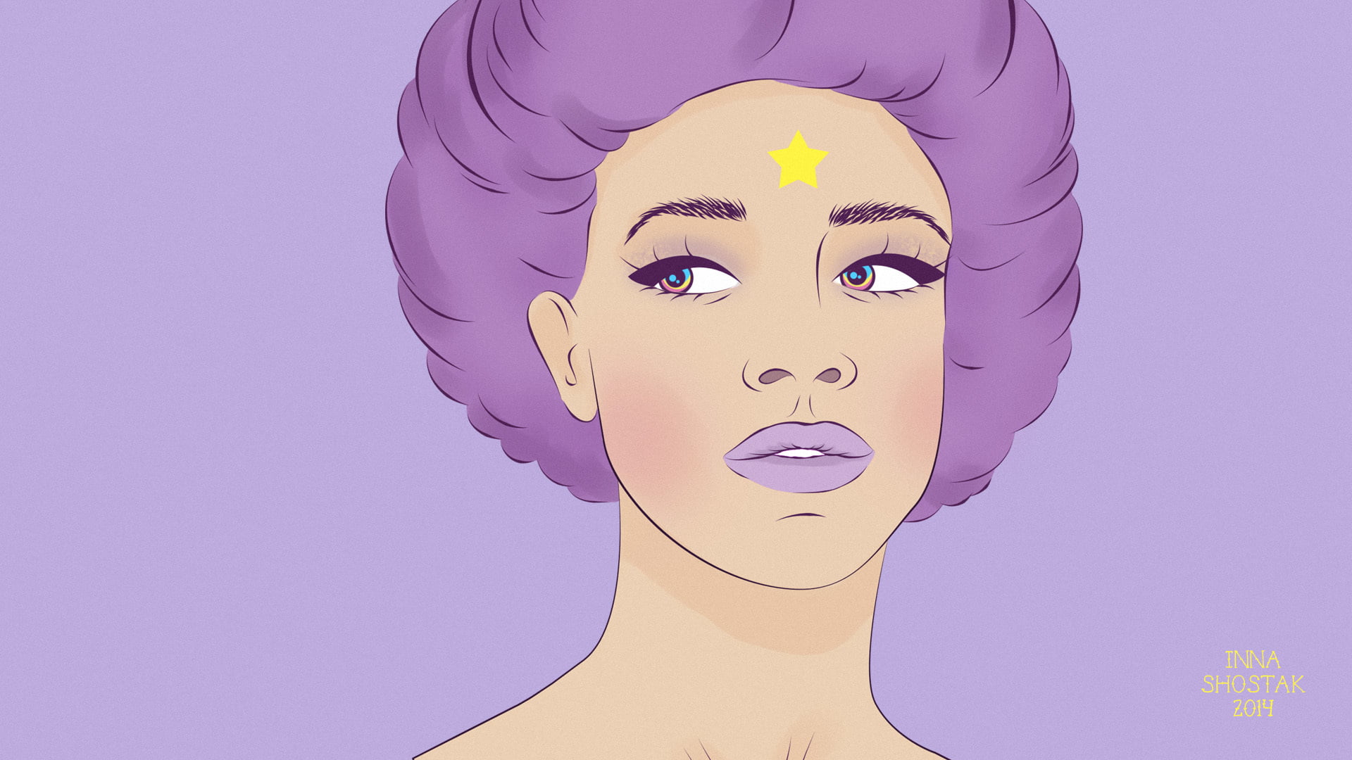 Princess, human Face, shostak, cloud, headshot, inna, one Person, purple, anthropomorphic smiley face, fashion Model, Adventure Time, colored background, HD Wallpaper