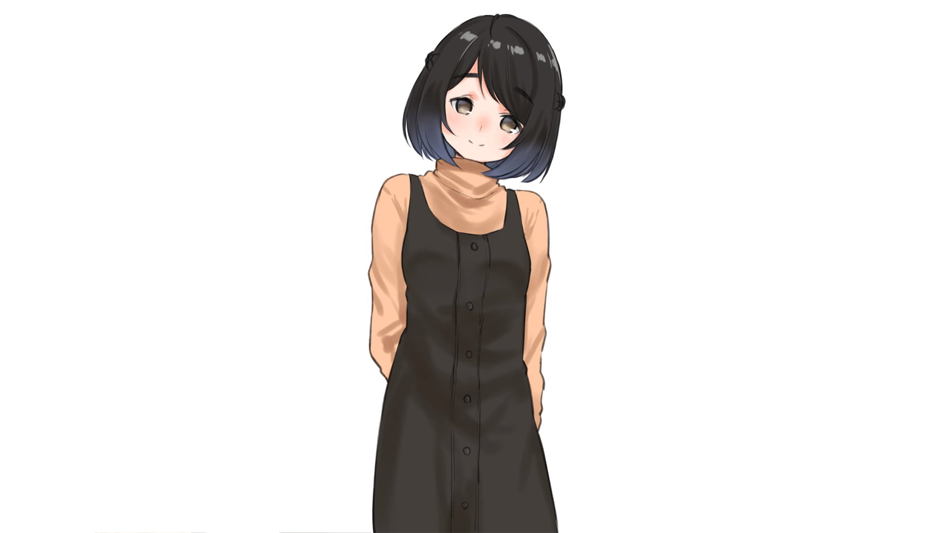 smiling, manga, anime, anime girls, simple background, 1080P, schoolgirl, minimalism, short hair, looking at viewer, HD Wallpaper