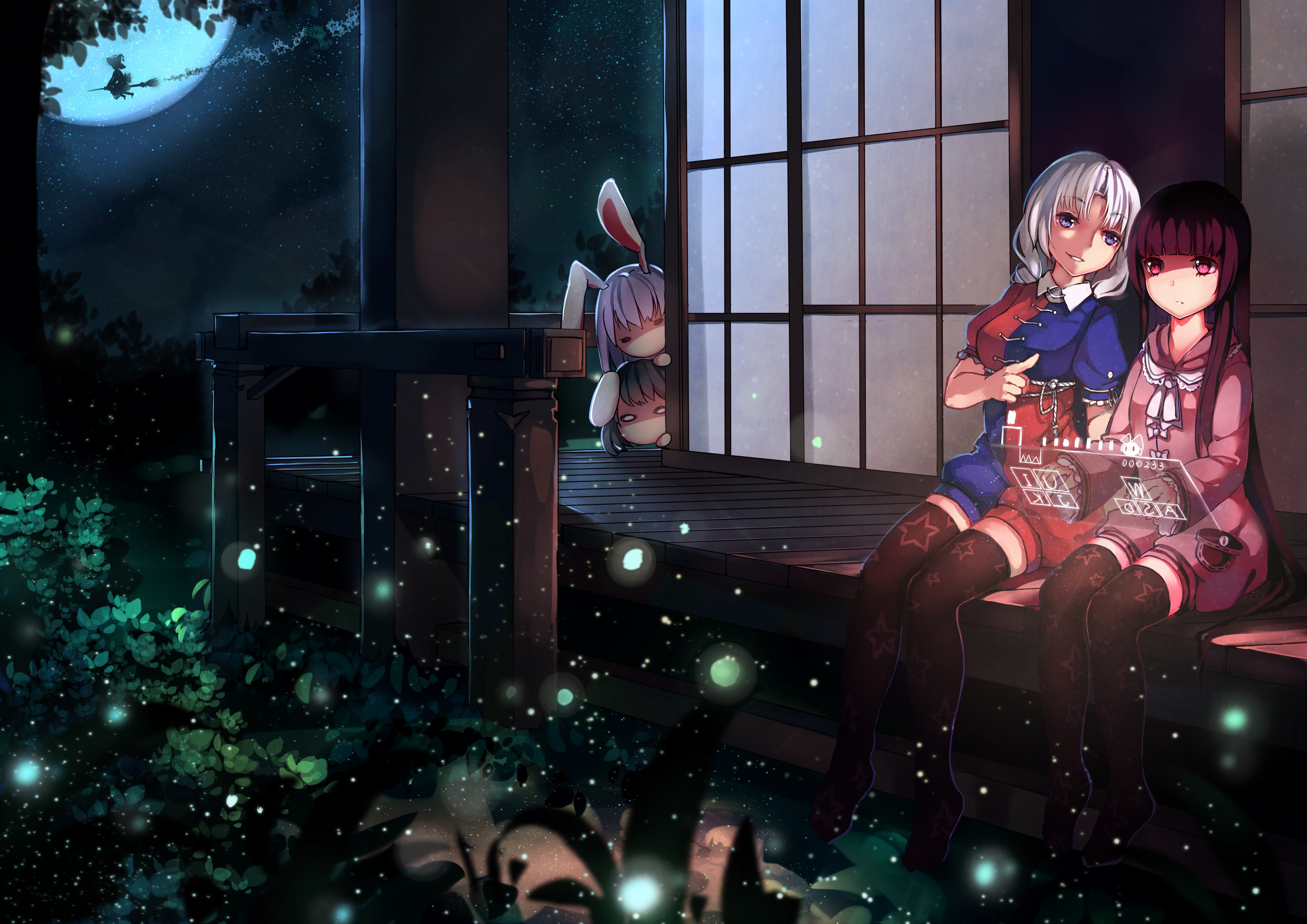 bunny ears, anime, illuminated, group of people, togetherness, sitting, real people, men, women, Touhou, females, childhood, night, leisure activity, event, HD Wallpaper