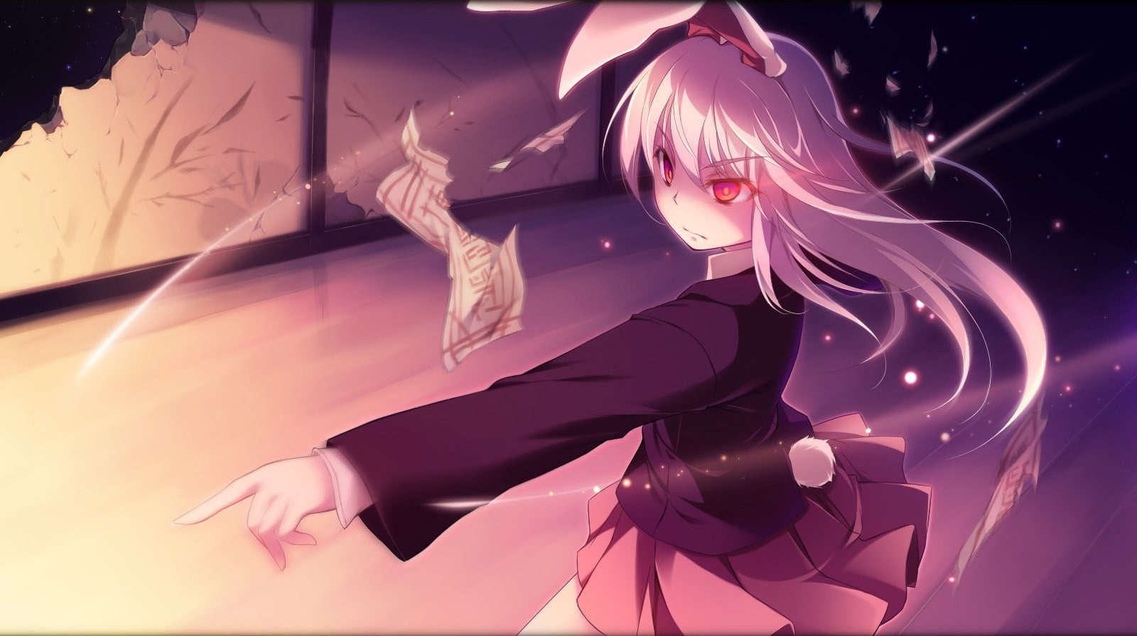 anime, one person, red eyes, dancing, long hair, skirt, anime girls, tail, nightclub, young adult, illuminated, fashion, motion, arts culture and entertainment, HD Wallpaper