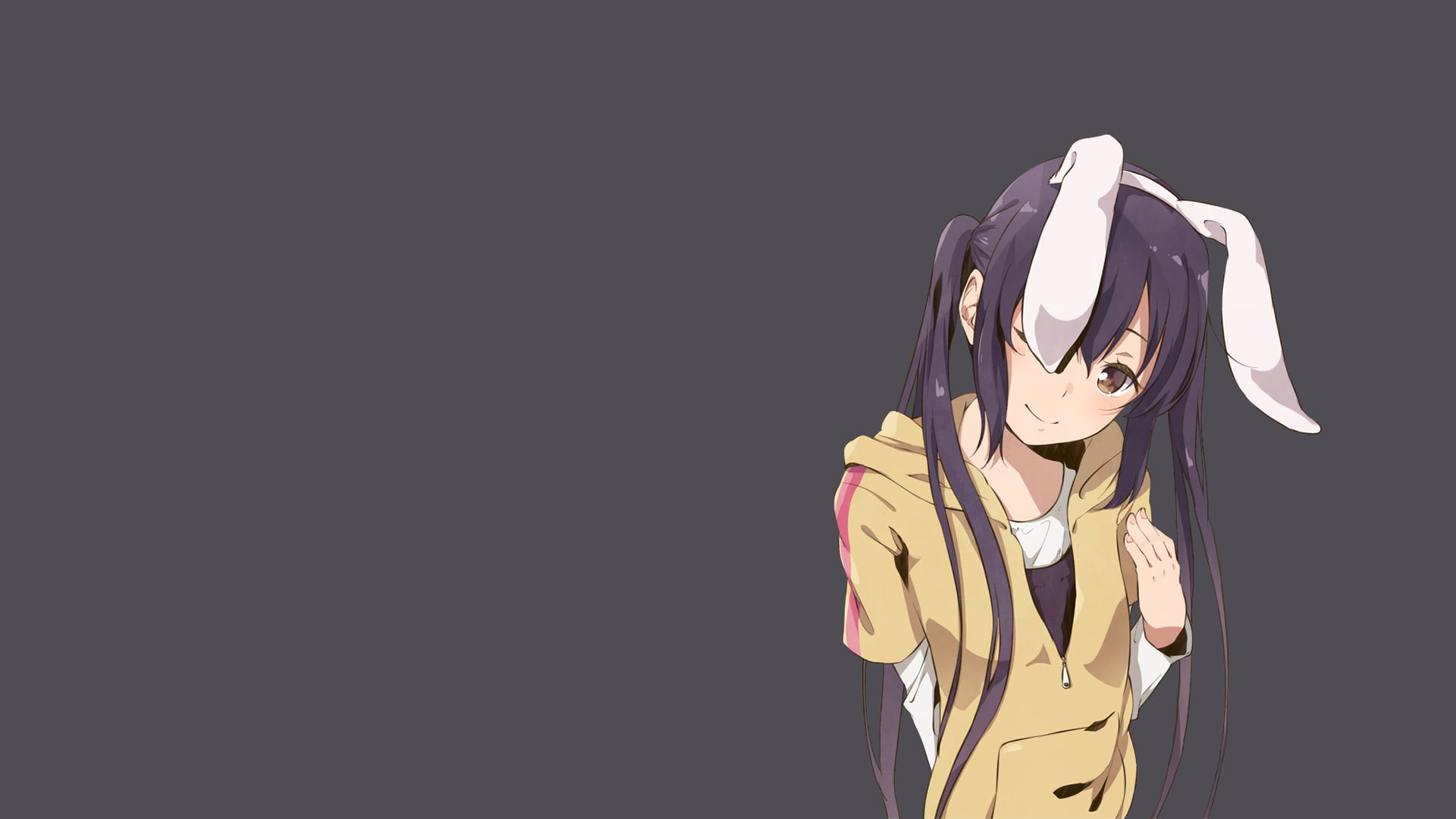 simple background, indoors, twintails, K-ON!, bunny ears, anime girls, scarf, 1080P, Nakano Azusa, standing, female likeness, creativity, one person, art and craft, HD Wallpaper