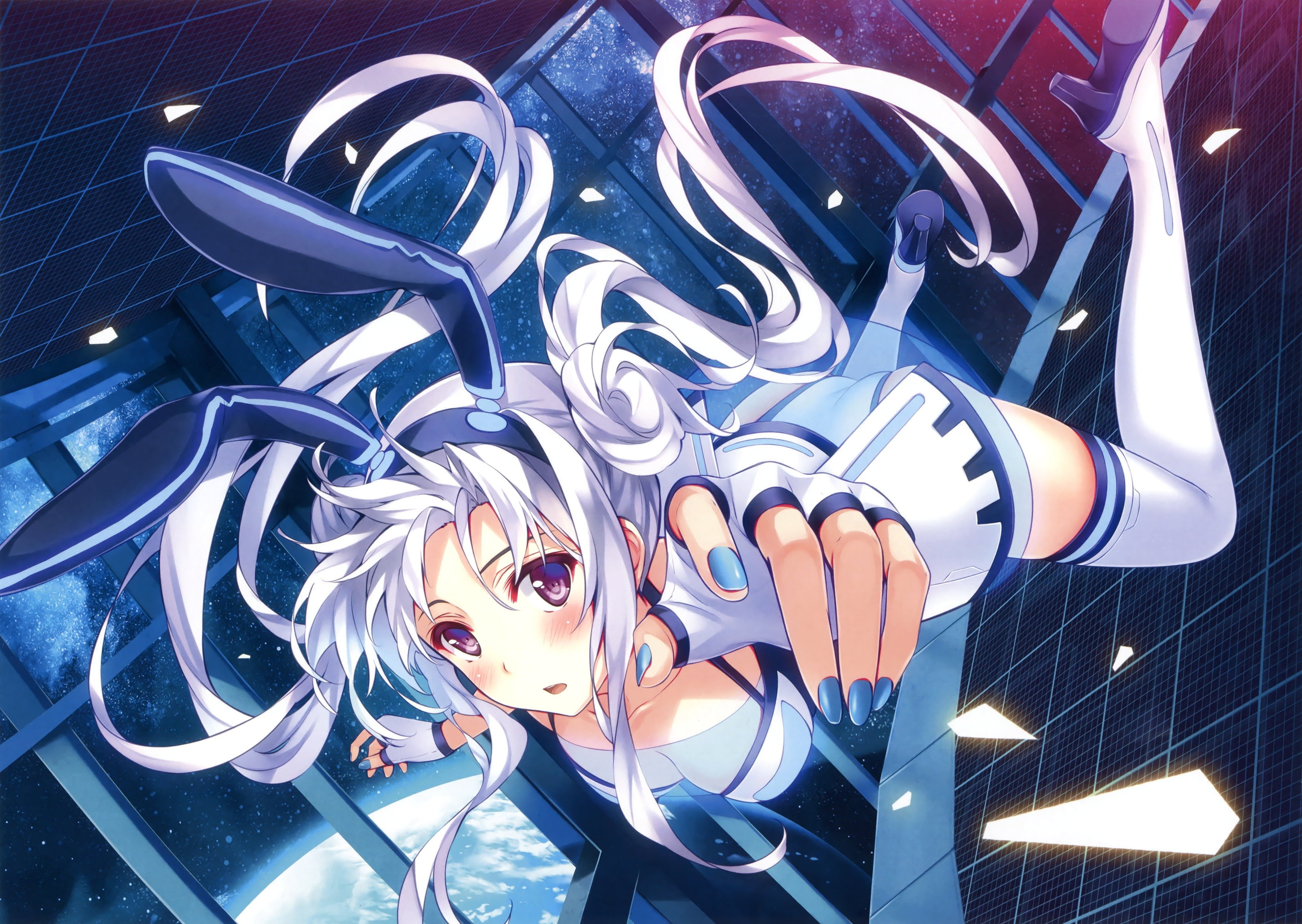 silver hair, animal ears, bunny ears, 2K, original characters, long hair, anime, HD Wallpaper