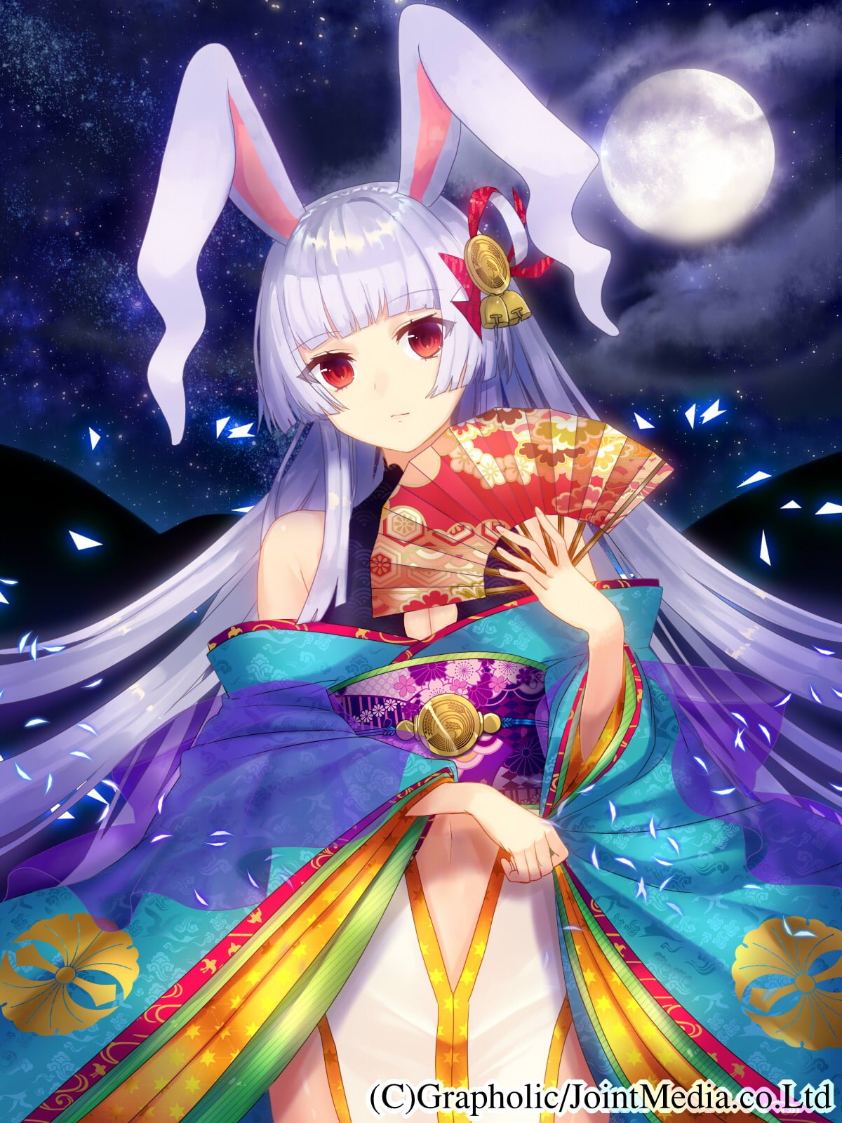 anime, decoration, Japanese clothes, festival, night, carnival - celebration event, long hair, illuminated, low angle view, celebration, red eyes, star - space, Phone HD Wallpaper