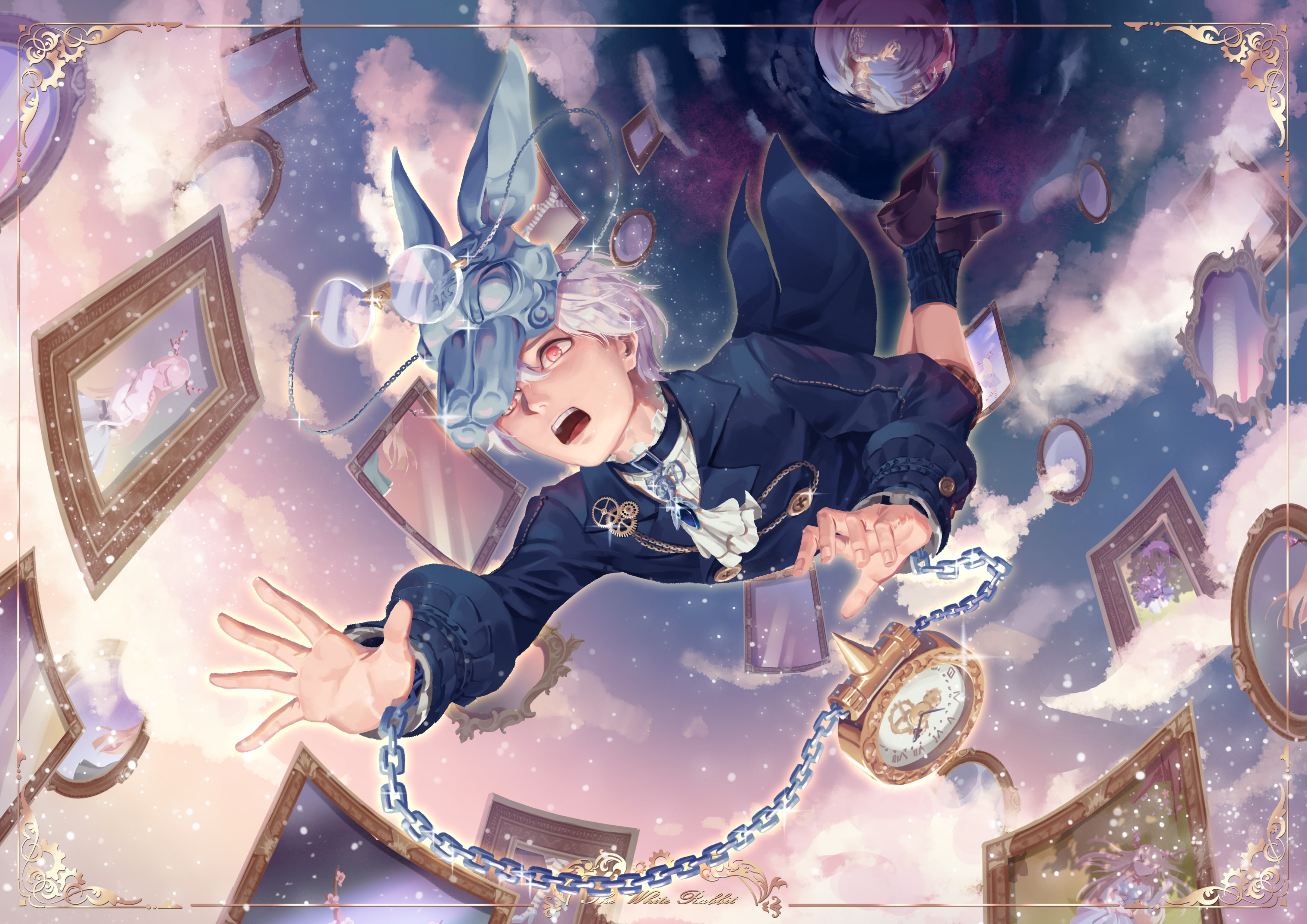 Orange Eyes, Boy, White Hair, Anime, Bunny Ears, Original, 2K, HD Wallpaper