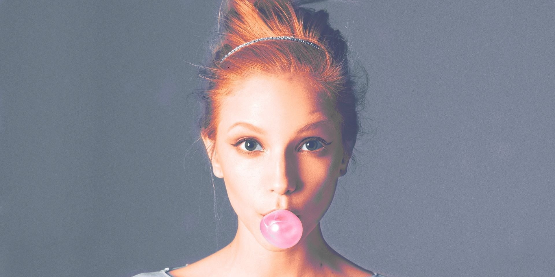 redhead, looking at viewer, women, bubblegum, 1080P, HD Wallpaper