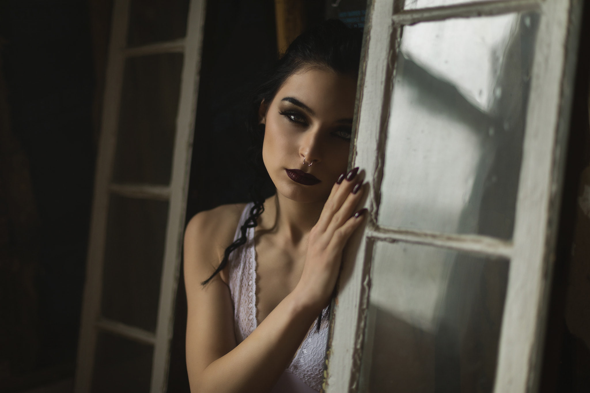 Zoe Bellerose, nose rings, painted nails, 1080P, Tracy Parker, women, face, 500px, makeup, HD Wallpaper