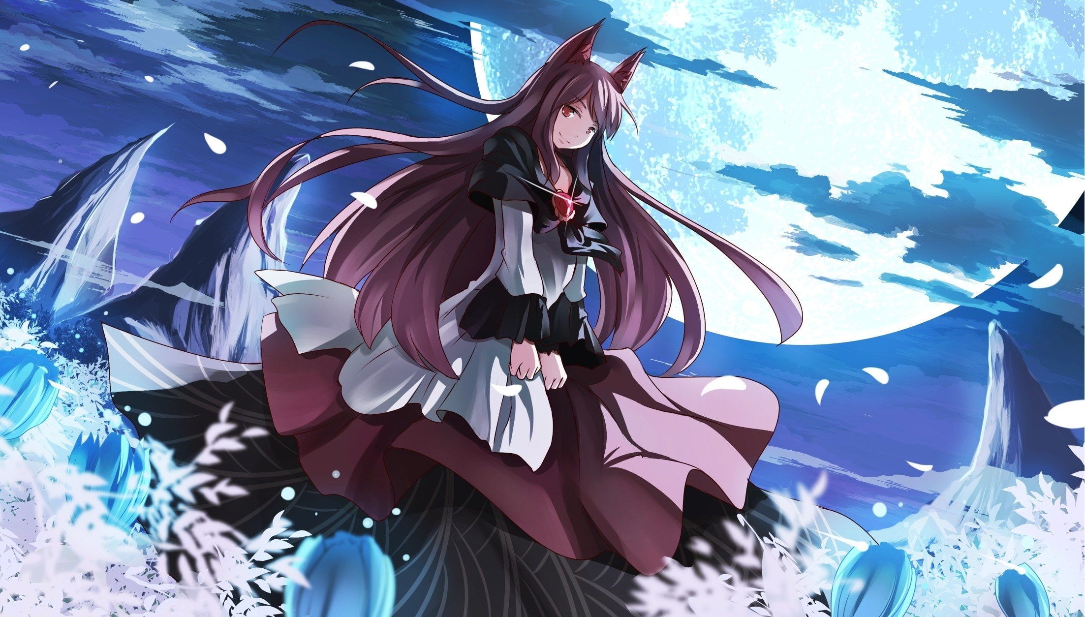 touhou, Imaizumi Kagerou, Animal Ears, Anime Girls, Moon, 1080P, night, HD Wallpaper