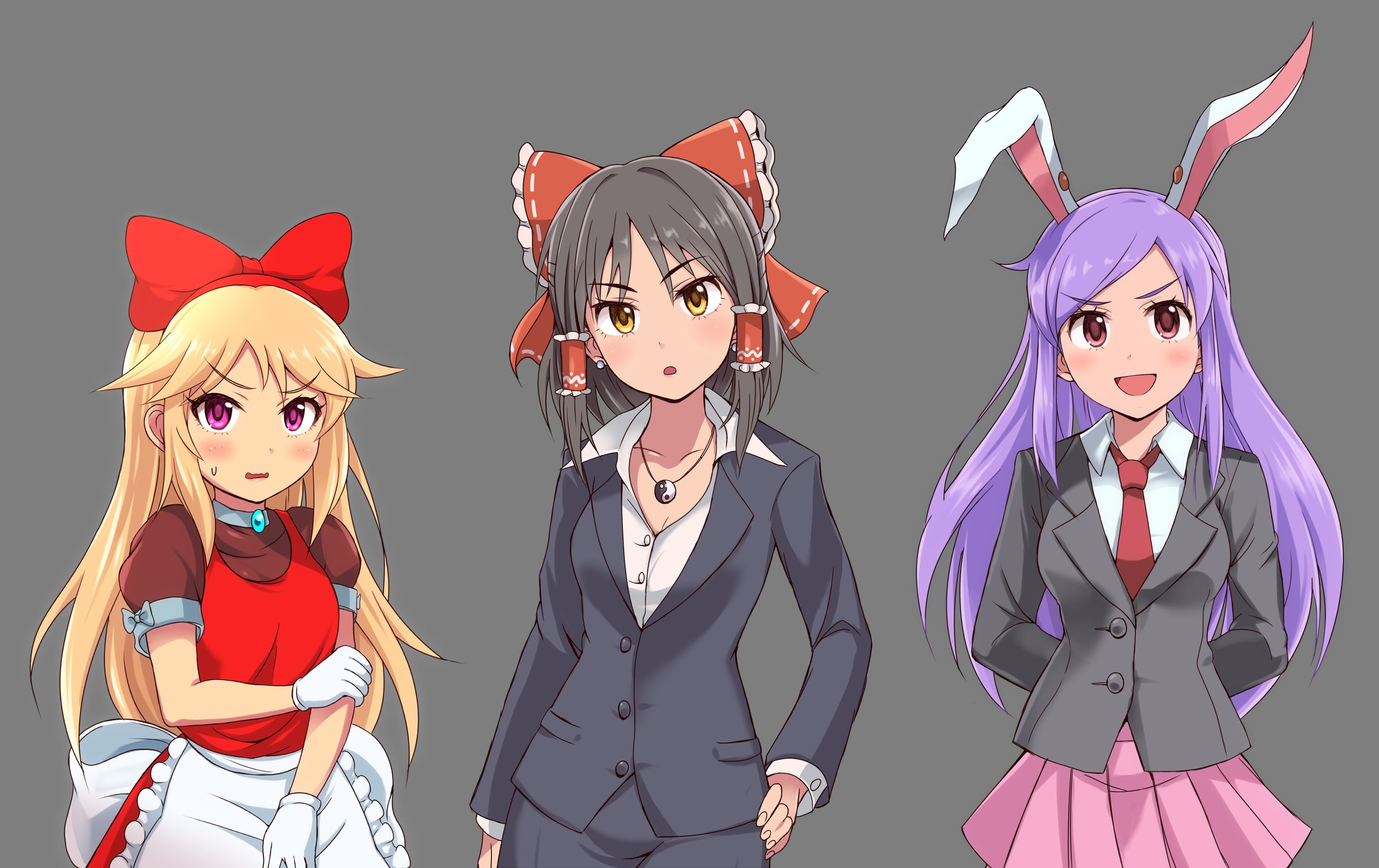 eyes, ears, bunnygirl, 2K, suit, blush, com, skirt, touhou, apron, blonde, yellow, long, konachan, necklace, hair, short, black, 257065, gloves, bunny, HD Wallpaper