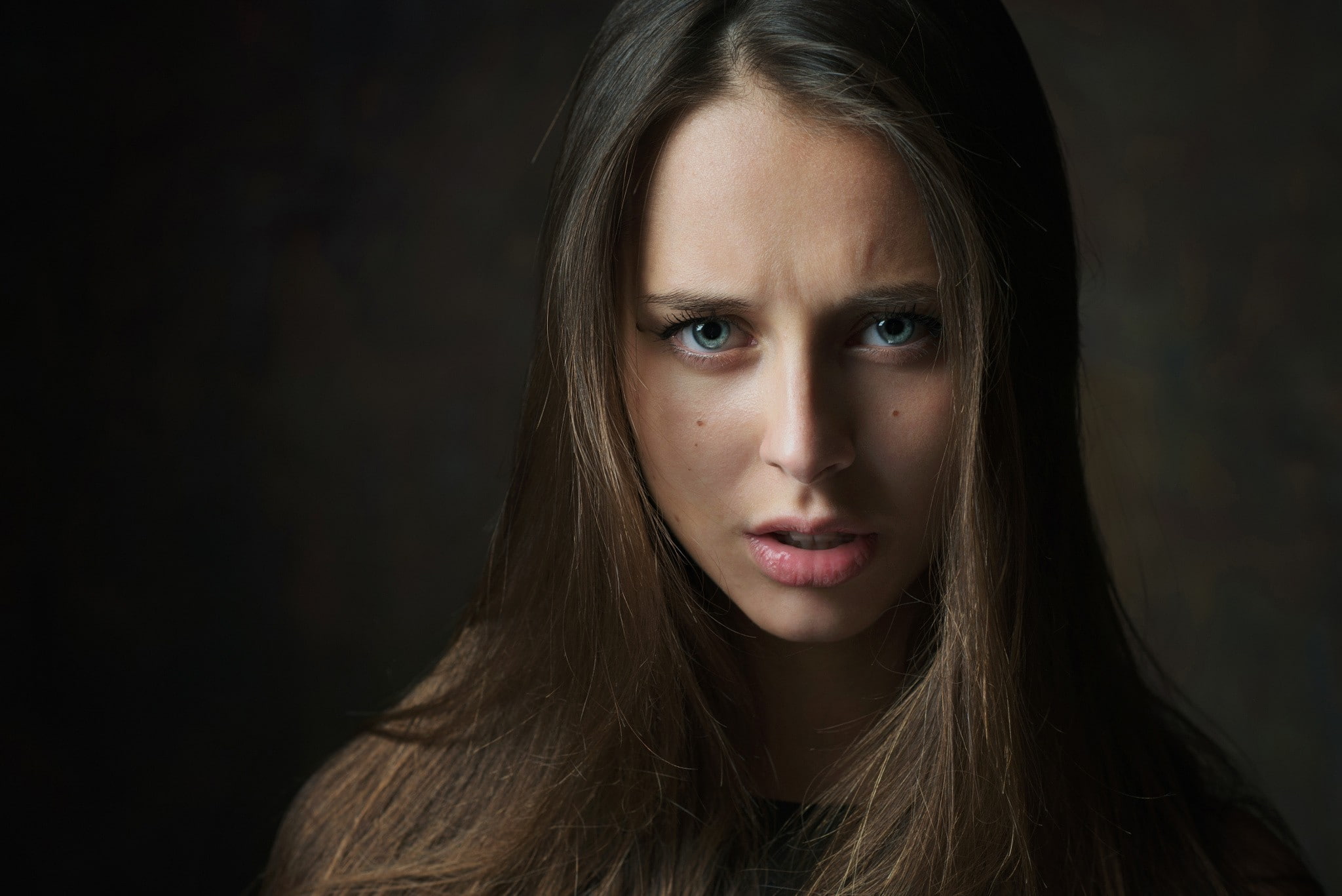 1080P, Olesya Grimaylo, face, blue eyes, portrait, women, HD Wallpaper