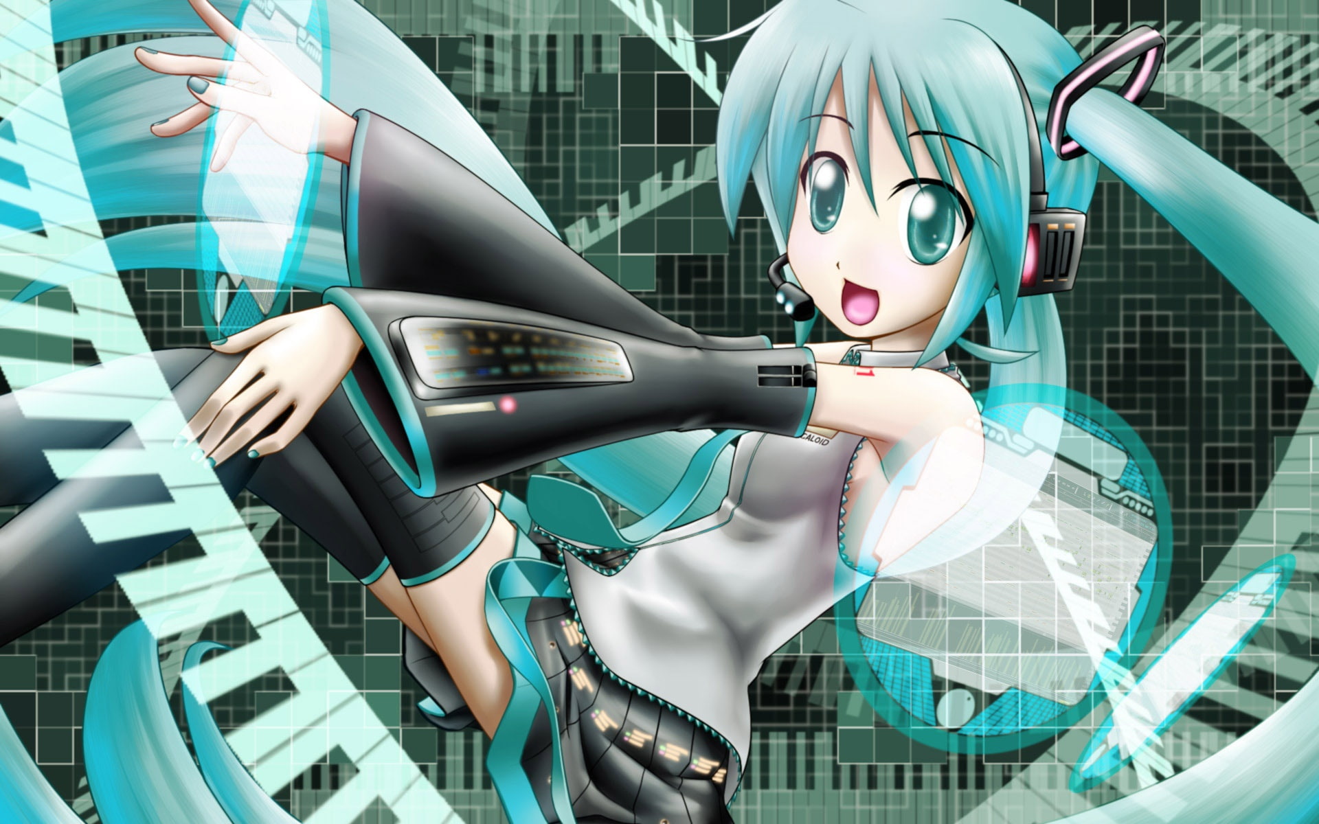 Blue, teal, haired, 1080P, Hair, Anime, Girl, Music, character, HD Wallpaper