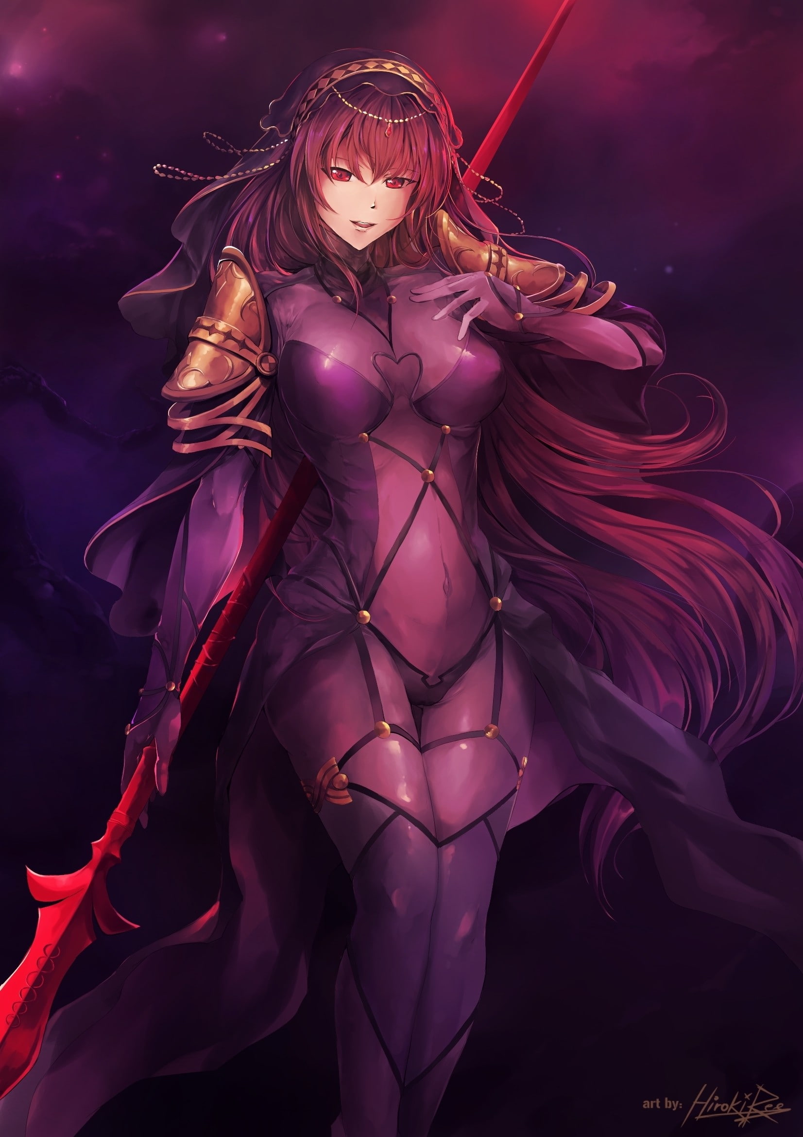 long hair, bodysuit, FateGrand Order, Scathach ( FateGrand Order ), spear, weapon, 1080P, Phone HD Wallpaper