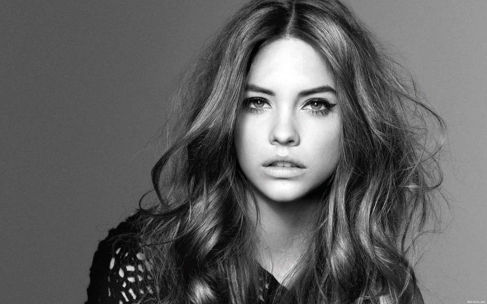 brunette, human face, hair, human hair, simple background, 1080P, women, palvin, young adult, hairstyle, monochrome, adult, headshot, girls, looking at camera, HD Wallpaper