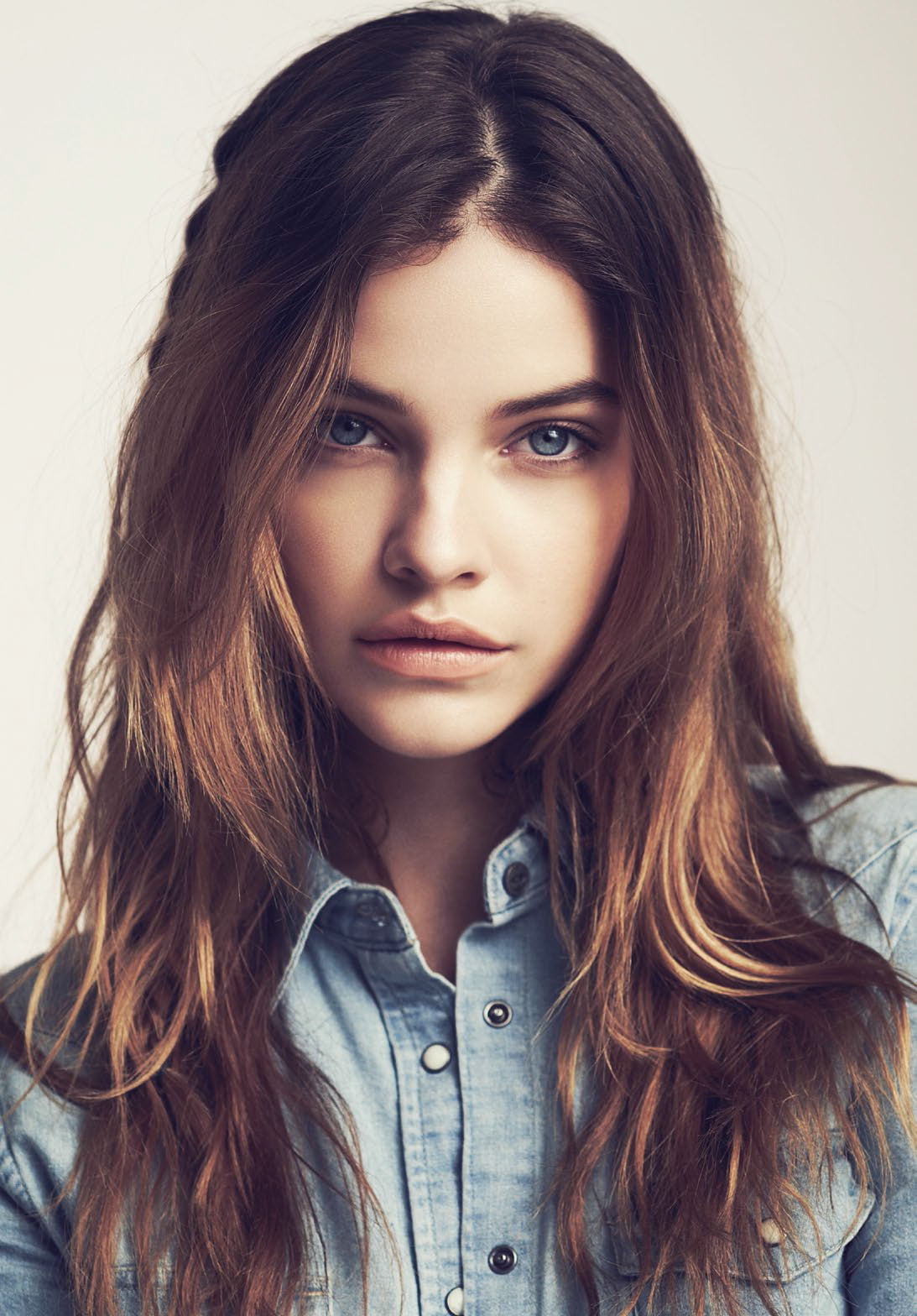Barbara Palvin, 720P, face, model, women, blue shirt, Phone HD Wallpaper