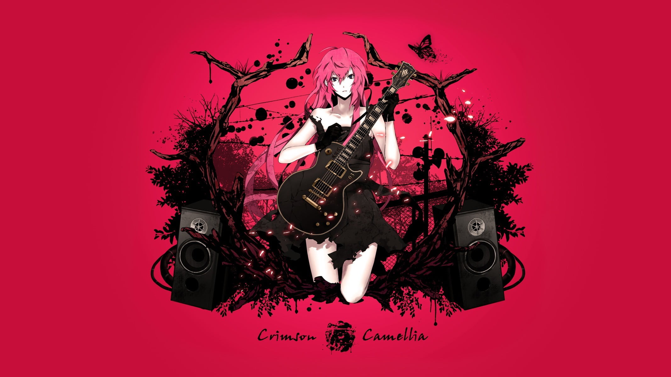 rock music, studio shot, music, technology, input device, pop musician, red background, microphone, Megurine Luka, musician, hairstyle, Vocaloid, indoors, HD Wallpaper