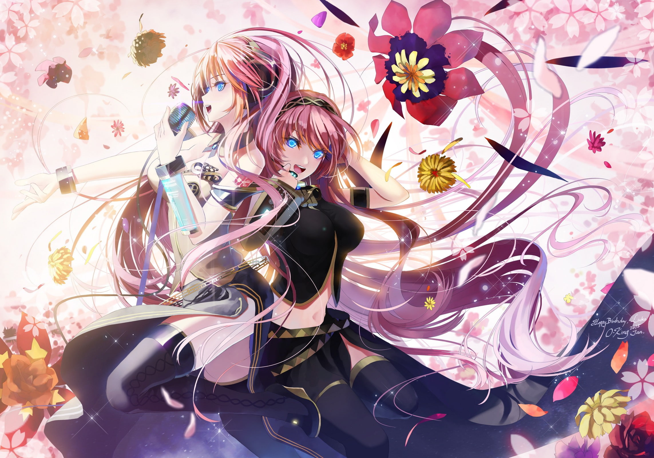 Vocaloid, Megurine Luka, okingjo, thigh-highs, blue eyes, 1080P, HD Wallpaper