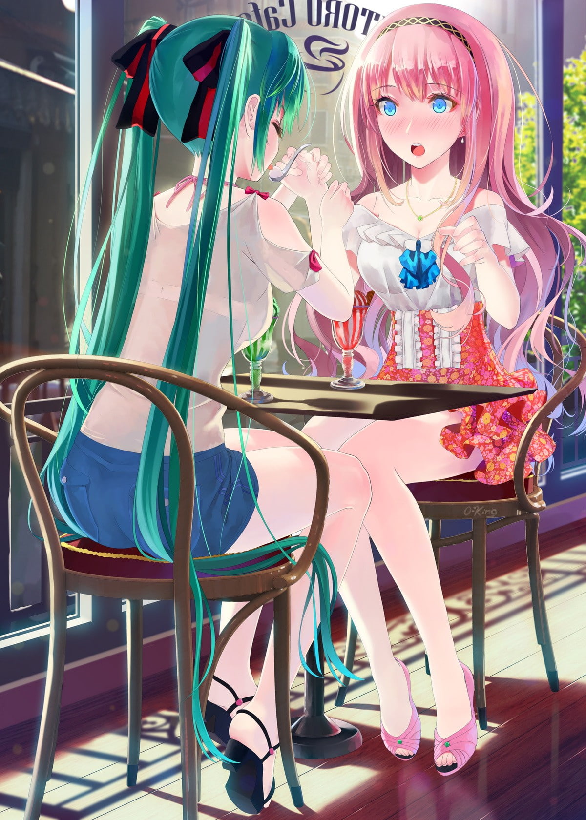 anime, multi colored, human representation, Vocaloid, Megurine Luka, representation, table, pink hair, long hair, variation, okingjo, retail display, creativity, Phone HD Wallpaper