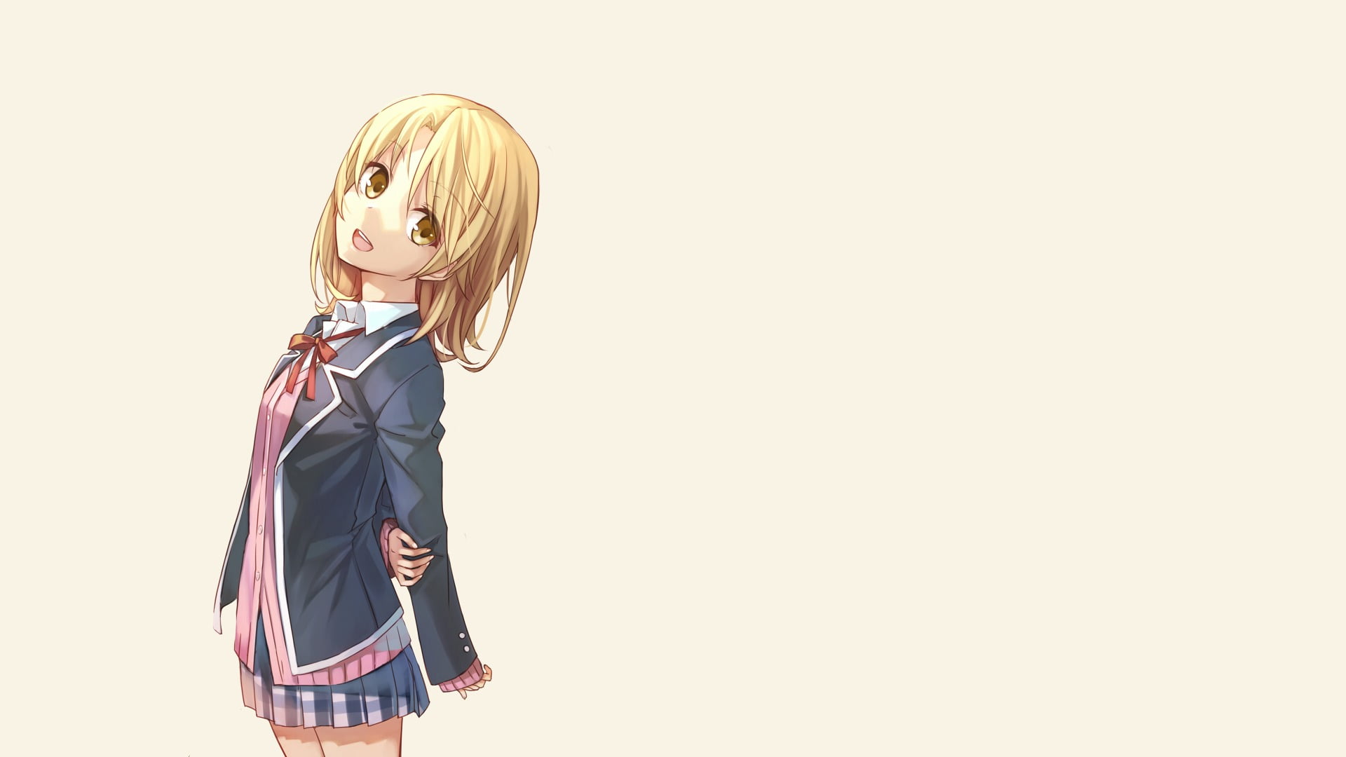 simple background, child, beautiful people, young women, fashion, adult, blond hair, studio shot, Isshiki Iroha, looking at camera, copy space, beauty, HD Wallpaper