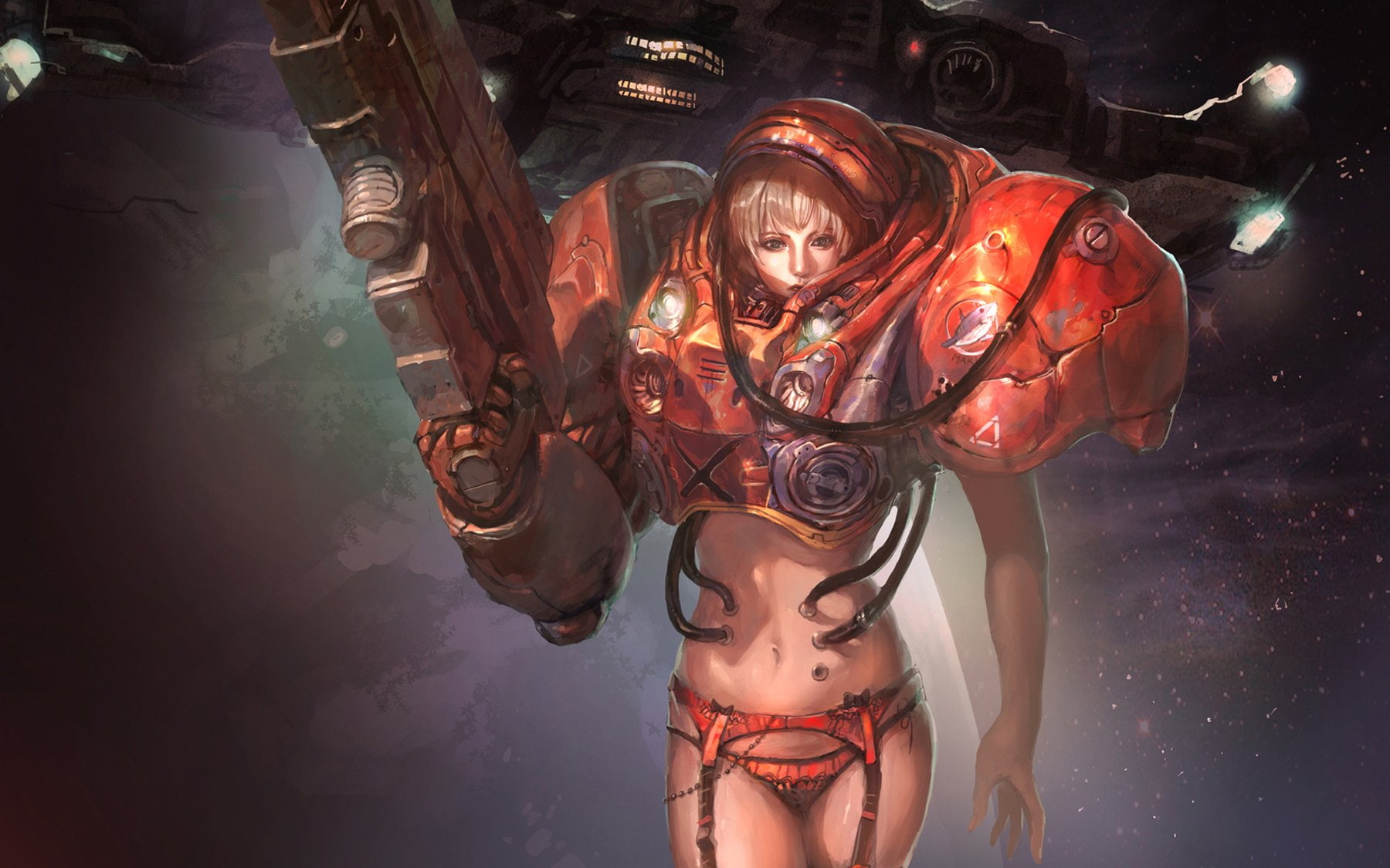 sexy, feet, space, panties, fiction, weapons, 720P, science, armor, fantasy, spaceship, girl, warrior, HD Wallpaper
