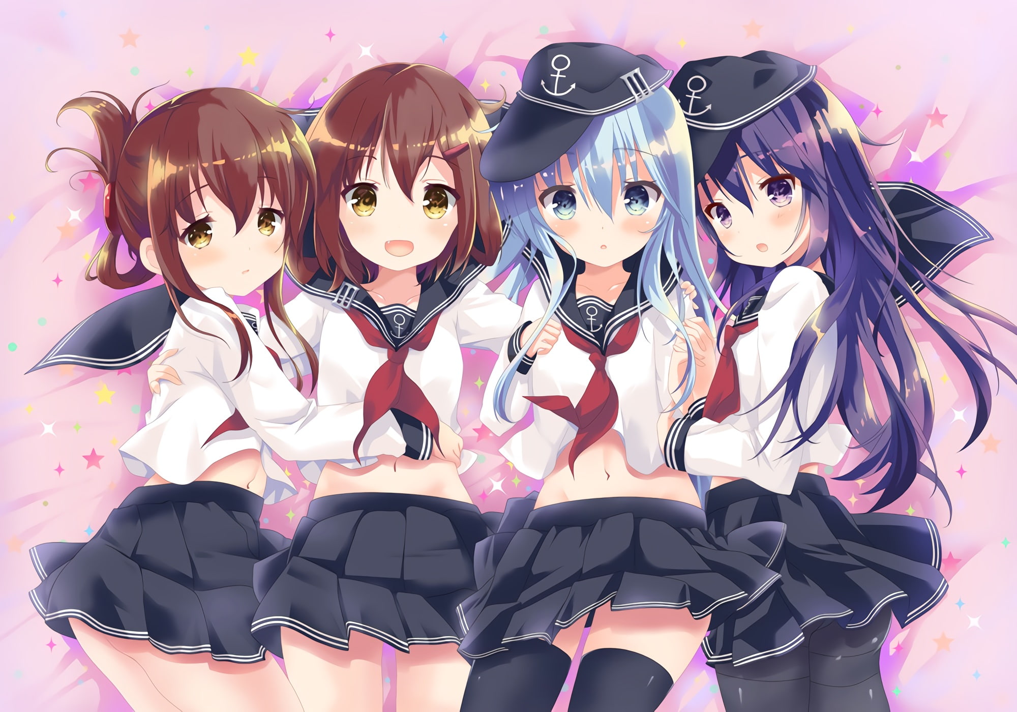 blush, 256297, skirt, thighhighs, brown, hat, underwear, short, com, hug, 1080P, loli, waifu2x, panties, hair, pantyhose, konachan, navel, eyes, long, HD Wallpaper