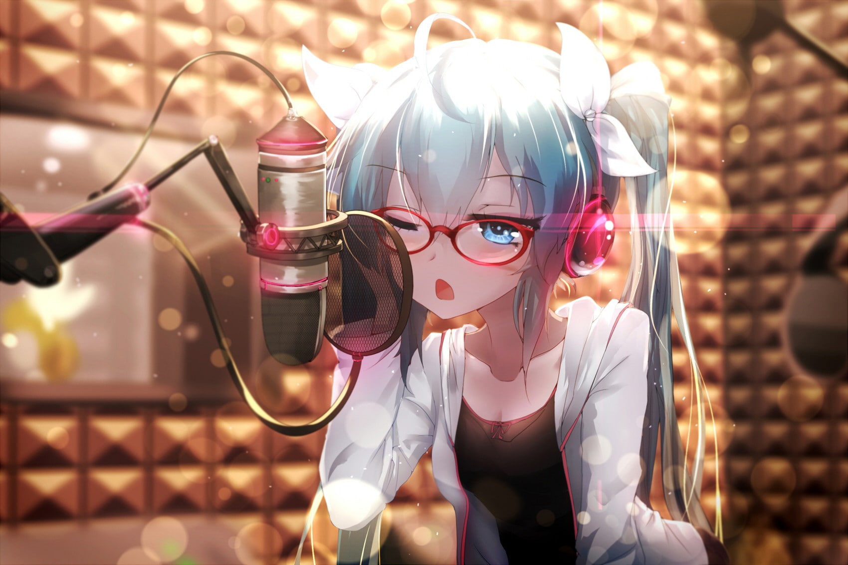 Hatsune Miku, 720P, glasses, Vocaloid, twintails, meganekko, HD Wallpaper