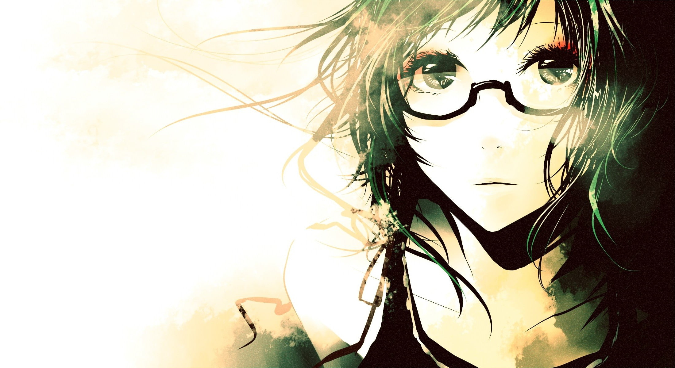 women with glasses, 1080P, anime, Vocaloid, face, anime girls, simple background, meganekko, Megpoid Gumi, glasses, HD Wallpaper