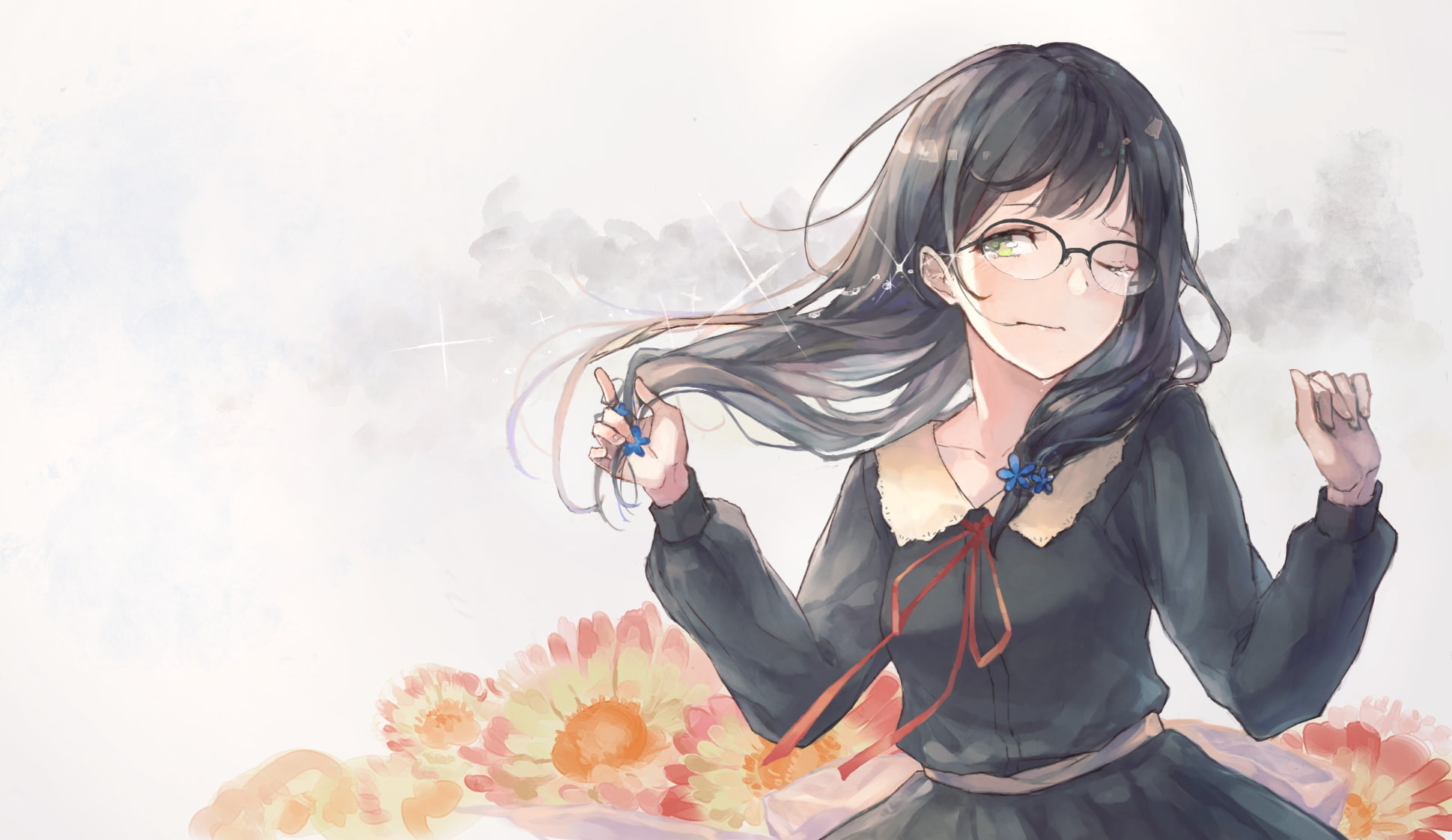 front view, waist up, nature, 1080P, outdoors, meganekko, leisure activity, Anime, women, portrait, tears, real people, child, hanabishi rikka, females, HD Wallpaper