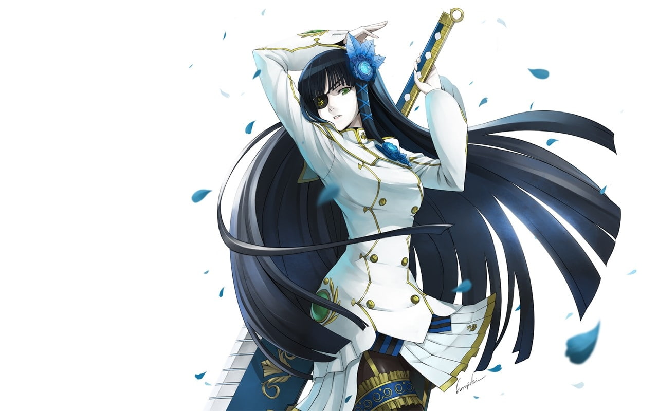 petals, flower, phantasy, art, nagisa, hd, 720P, nature, flowers, Phantasy Star Online, stars, white, flower petals, eyepatch, girls, star, portable, anime, HD Wallpaper