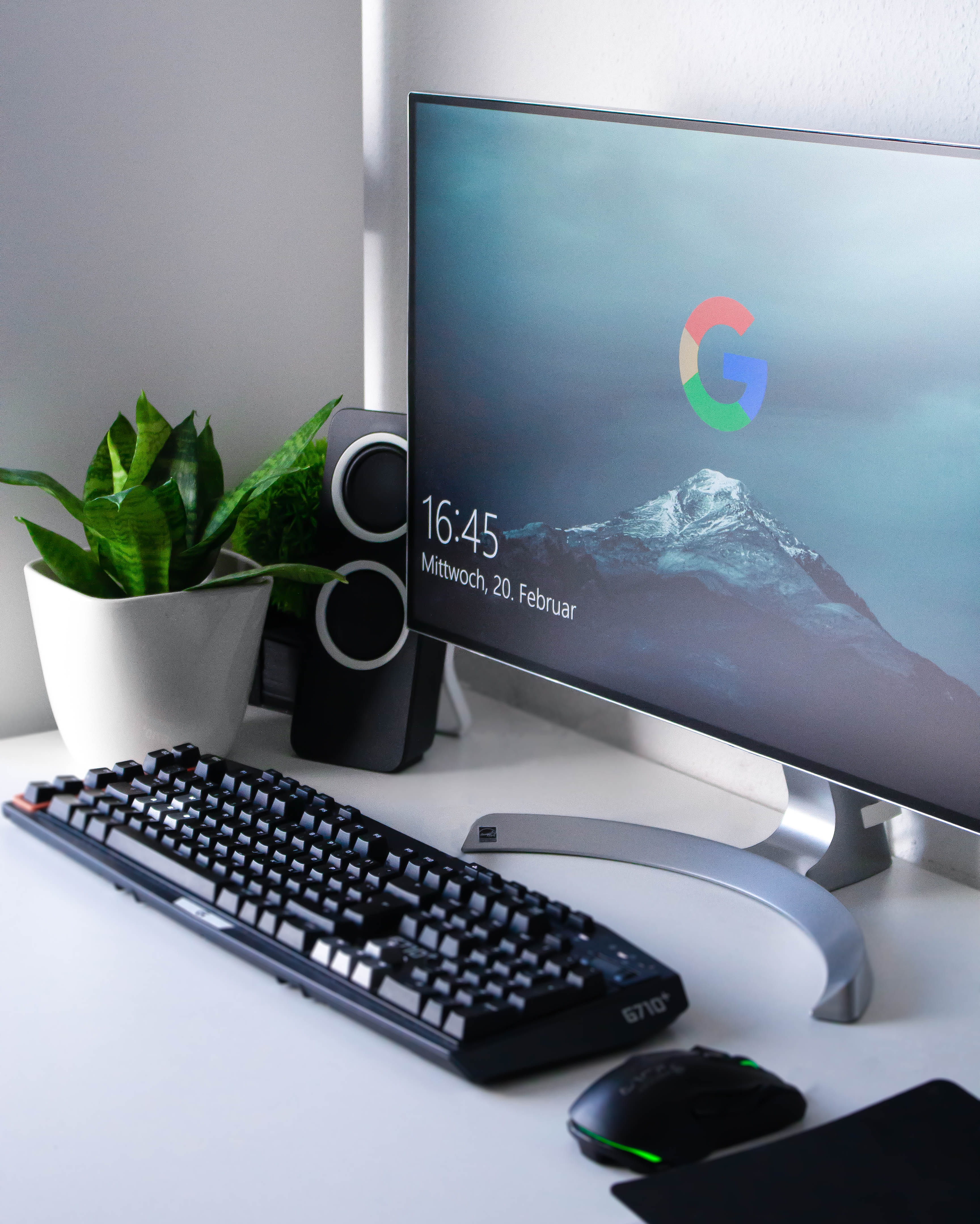 communication, green color, no people, desk, table, computer, indoors, keyboard, computer equipment, connection, houseplant, flat, plant, growth, black, Phone HD Wallpaper