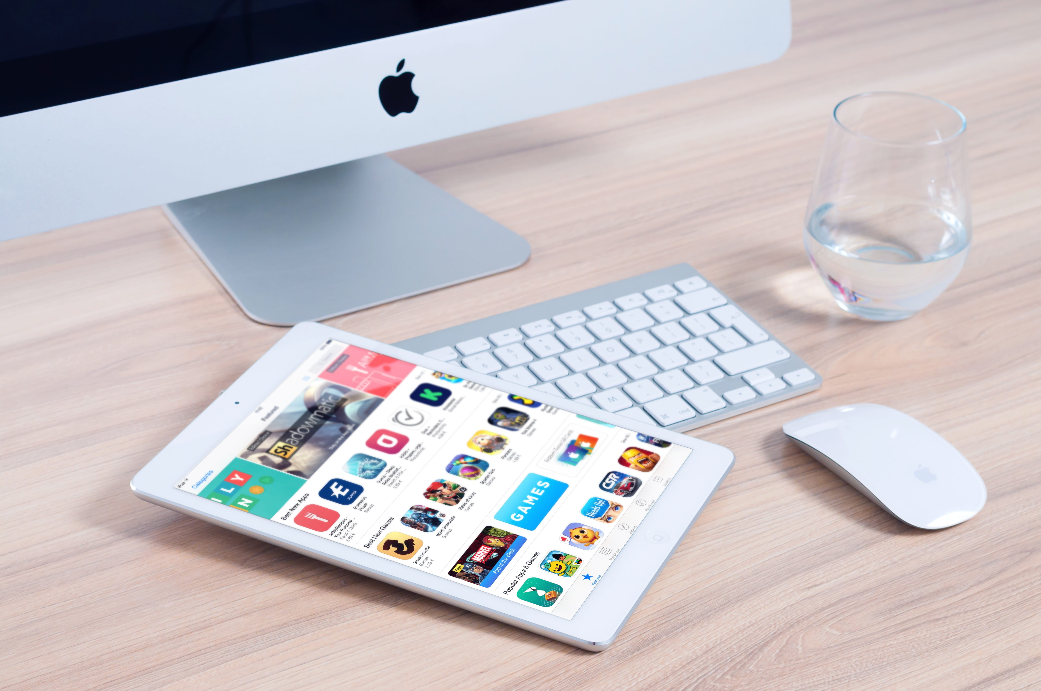 web, technology, design, device, home office, imac, furniture, 4K, apple, internet, wireless technology, desk, monitor, portable information device, ipad, HD Wallpaper