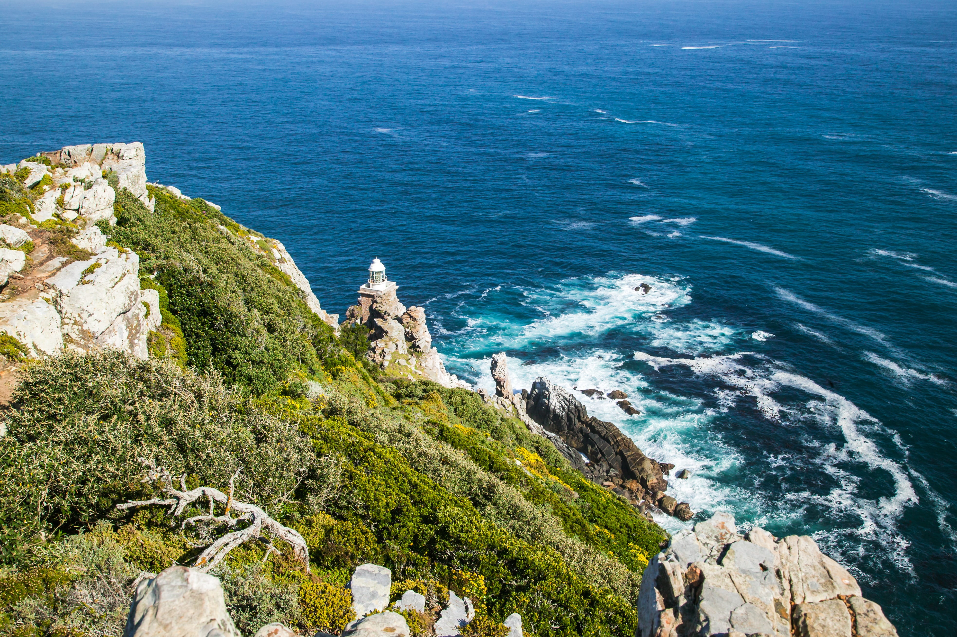 cliff, viewpoint, beauty in nature, scenics - nature, facing, high angle view, plant, outdoors, water, nature, lighthouse, land, solid, beach, south africa, HD Wallpaper