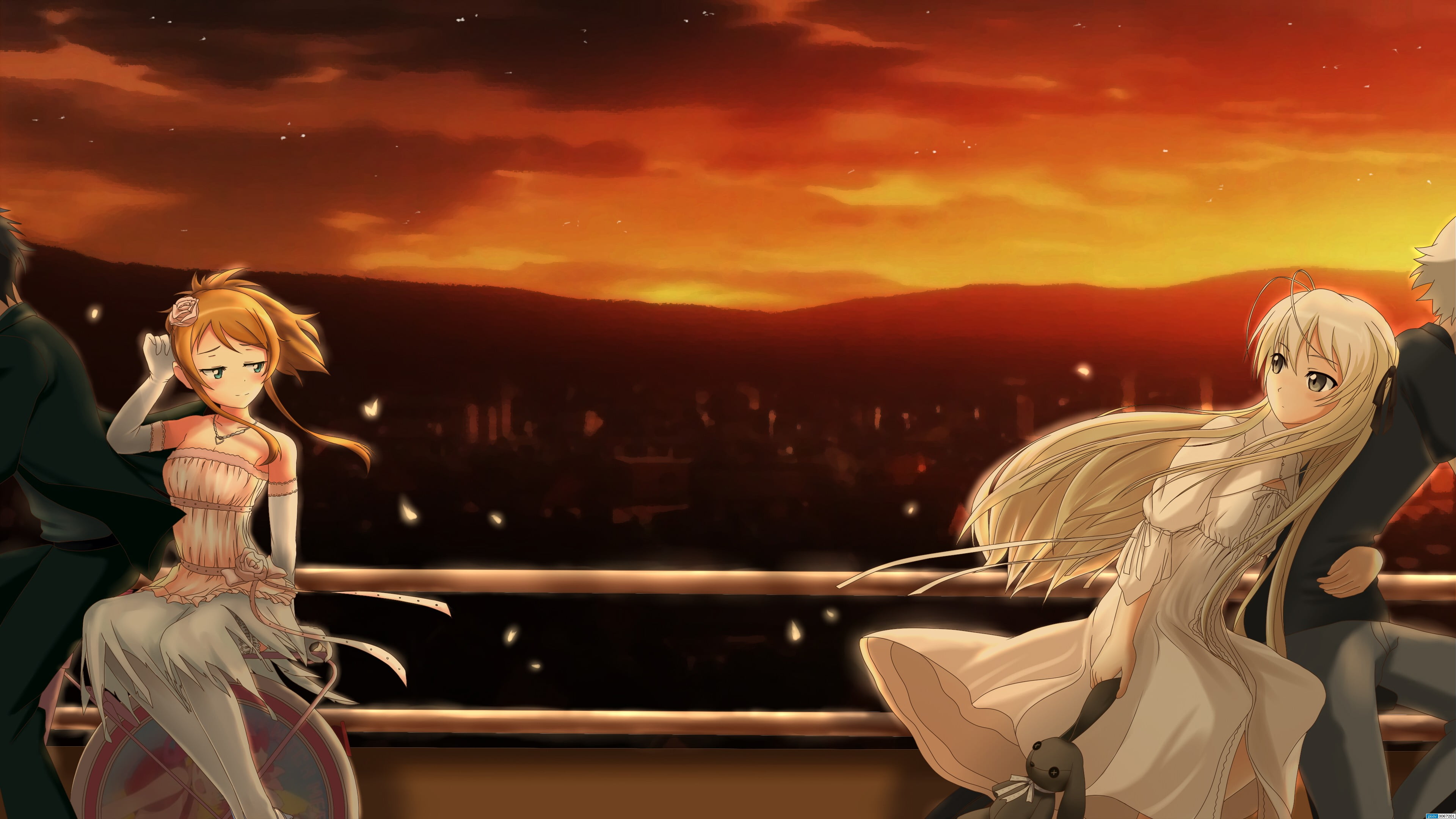 Yosuga no Sora, white, sky, no people, 4K, female likeness, cloud - sky, illuminated, sculpture, statue, three quarter length, anime girls, orange color, HD Wallpaper