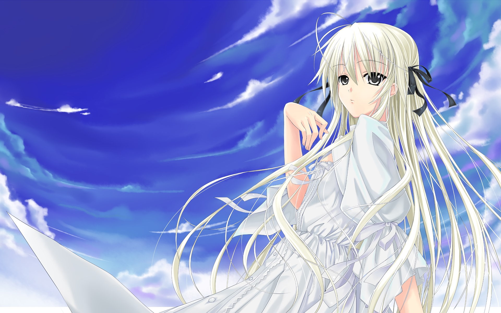 representation, outdoors, people, emotion, cloud - sky, beauty, females, blond hair, 1080P, nature, art and craft, yosuga no sora, sky, human body part, HD Wallpaper