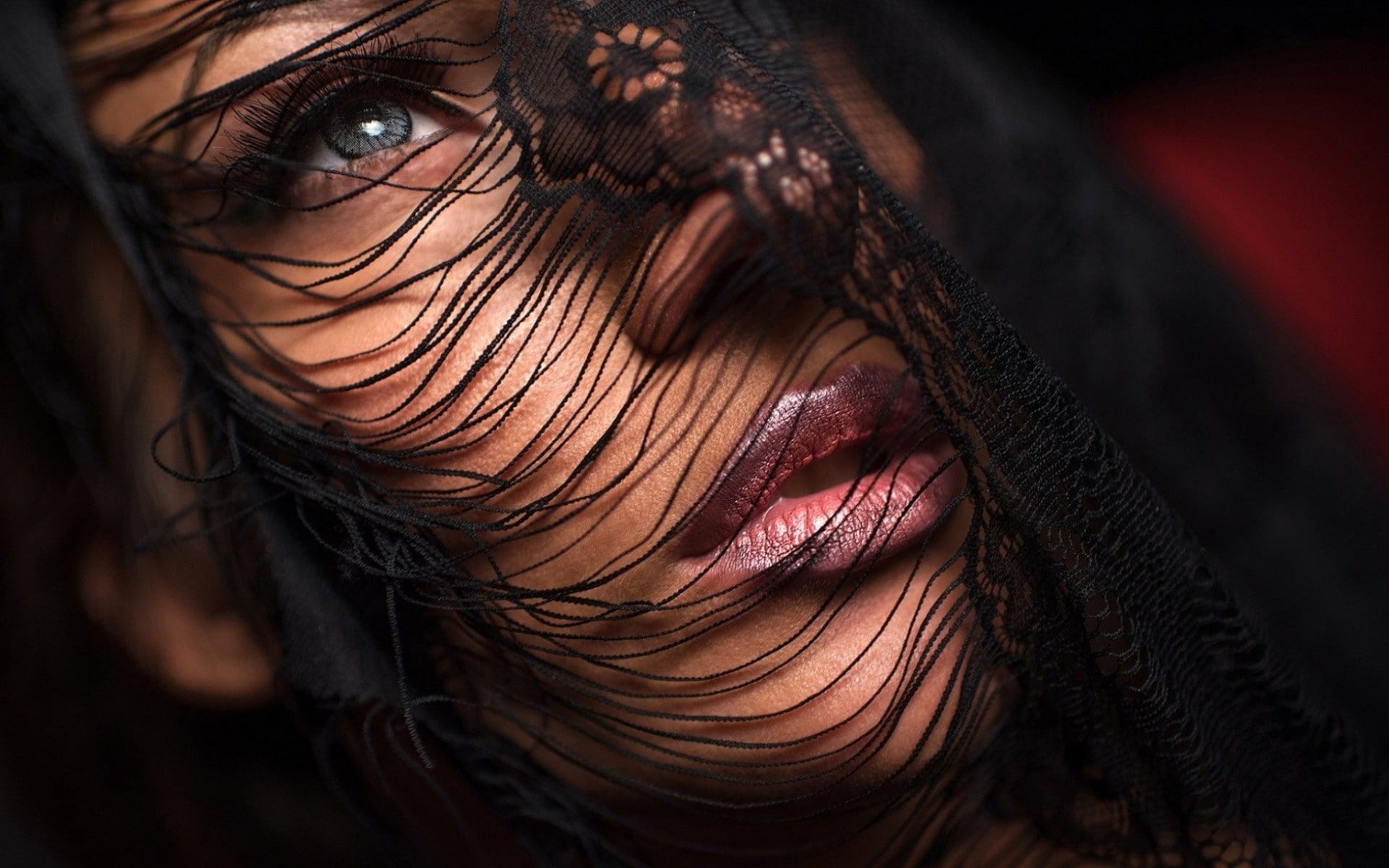 women, brunette, veils, blue eyes, 1080P, face, HD Wallpaper
