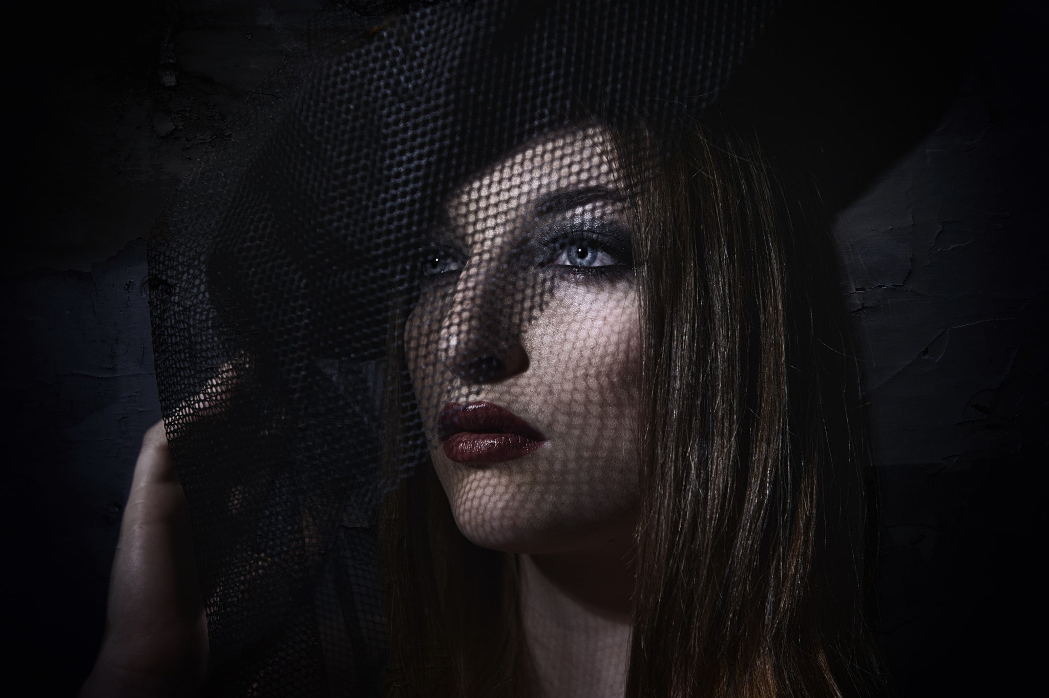 horror, human body part, indoors, young women, witch, hairstyle, black background, one person, fear, gothic style, looking at camera, adult, veils, 1080P, HD Wallpaper