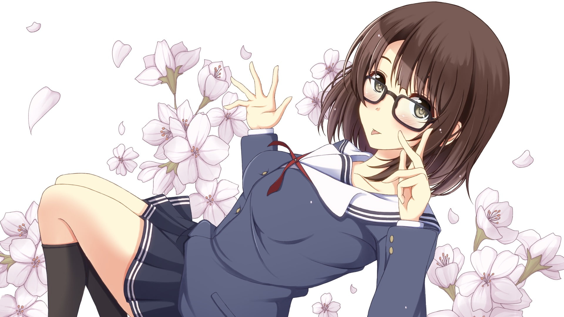 school uniform, representation, Megumi Katou, real people, nature, digital composite, flower, leisure activity, anime girls, women, glasses, indoors, portrait, HD Wallpaper