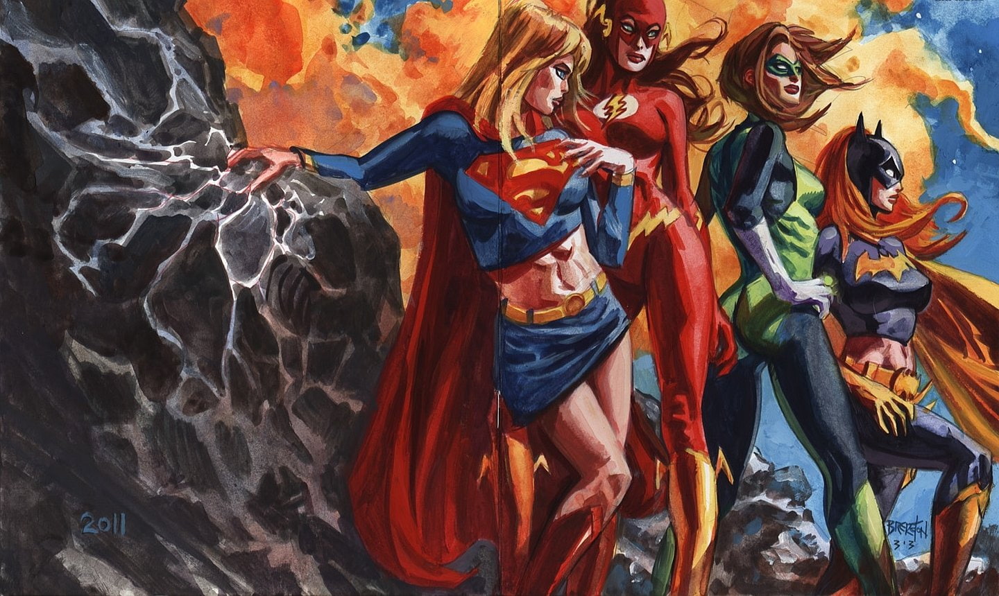 dc, Flash, DC Comics, Justice League, four, Batgirl, illustration, Supergirl, 720P, heroes, Comics, super, Green Lantern, HD Wallpaper
