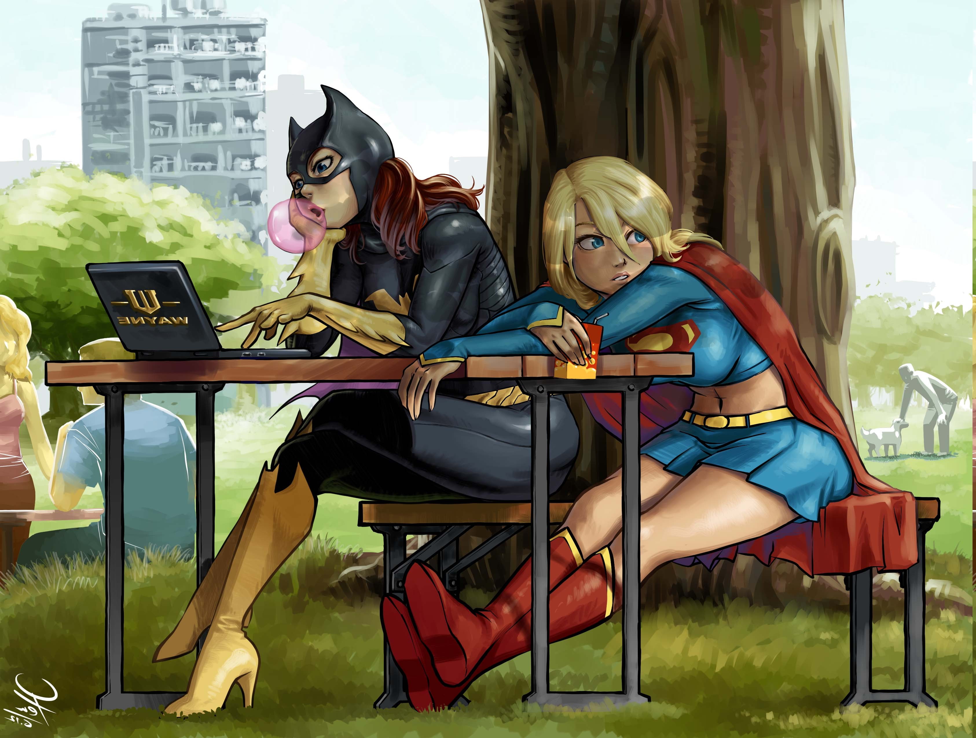 Supergirl, women, 2K, architecture, Superheroines, human representation, lifestyles, seat, full length, mask, casual clothing, young women, young adult, HD Wallpaper