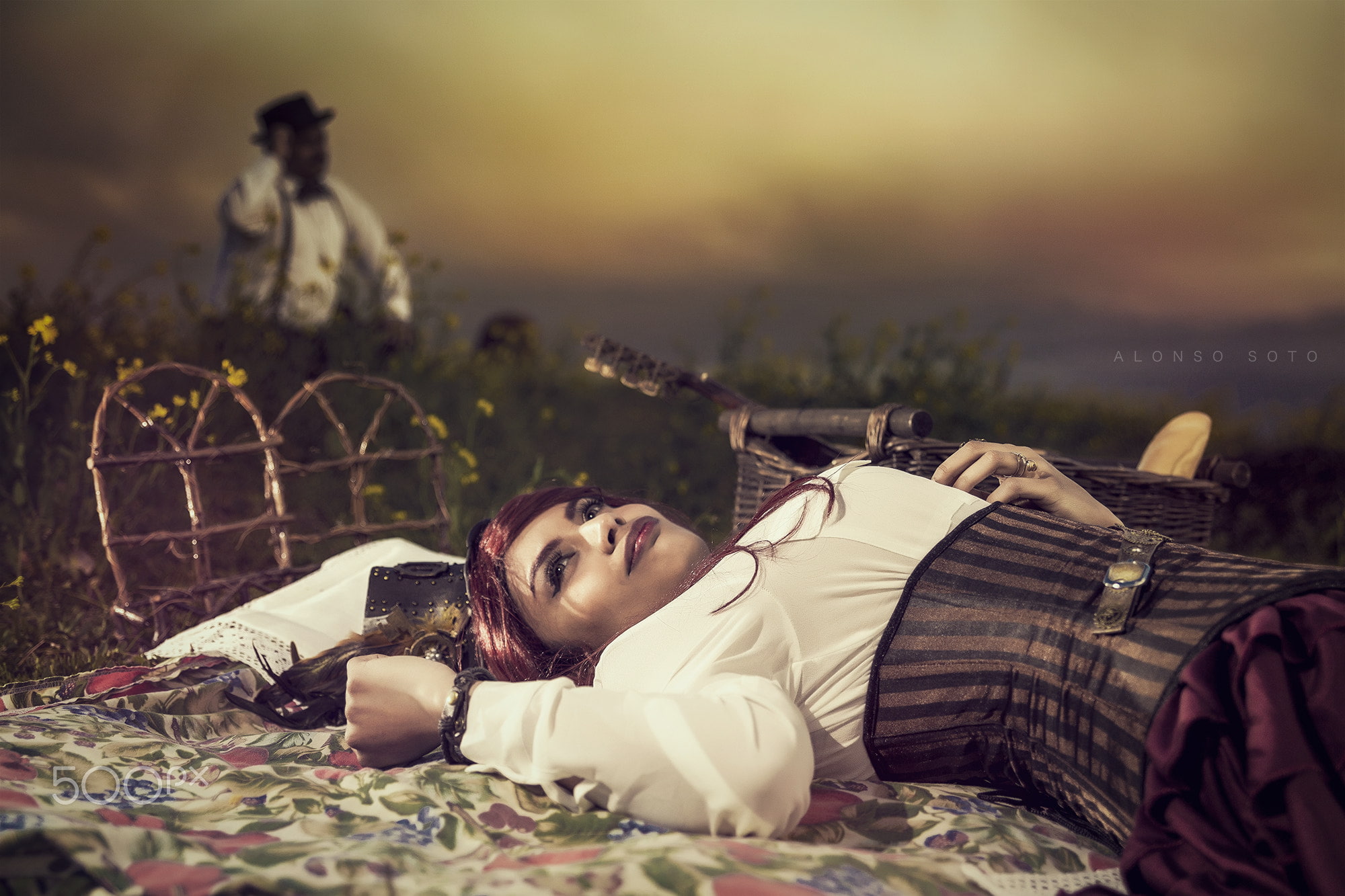 land, Alonso Soto, young women, lying down, sunset, fantasy art, 1080P, 500px, young adult, full length, fantasy girl, lifestyles, focus on foreground, HD Wallpaper