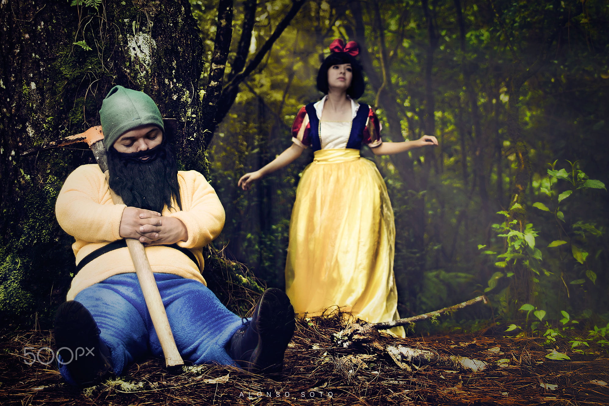 dwarfs, hairstyle, young adult, fashion, forest, front view, nature, costume, 1080P, fantasy art, full length, two people, females, witch, fantasy girl, HD Wallpaper
