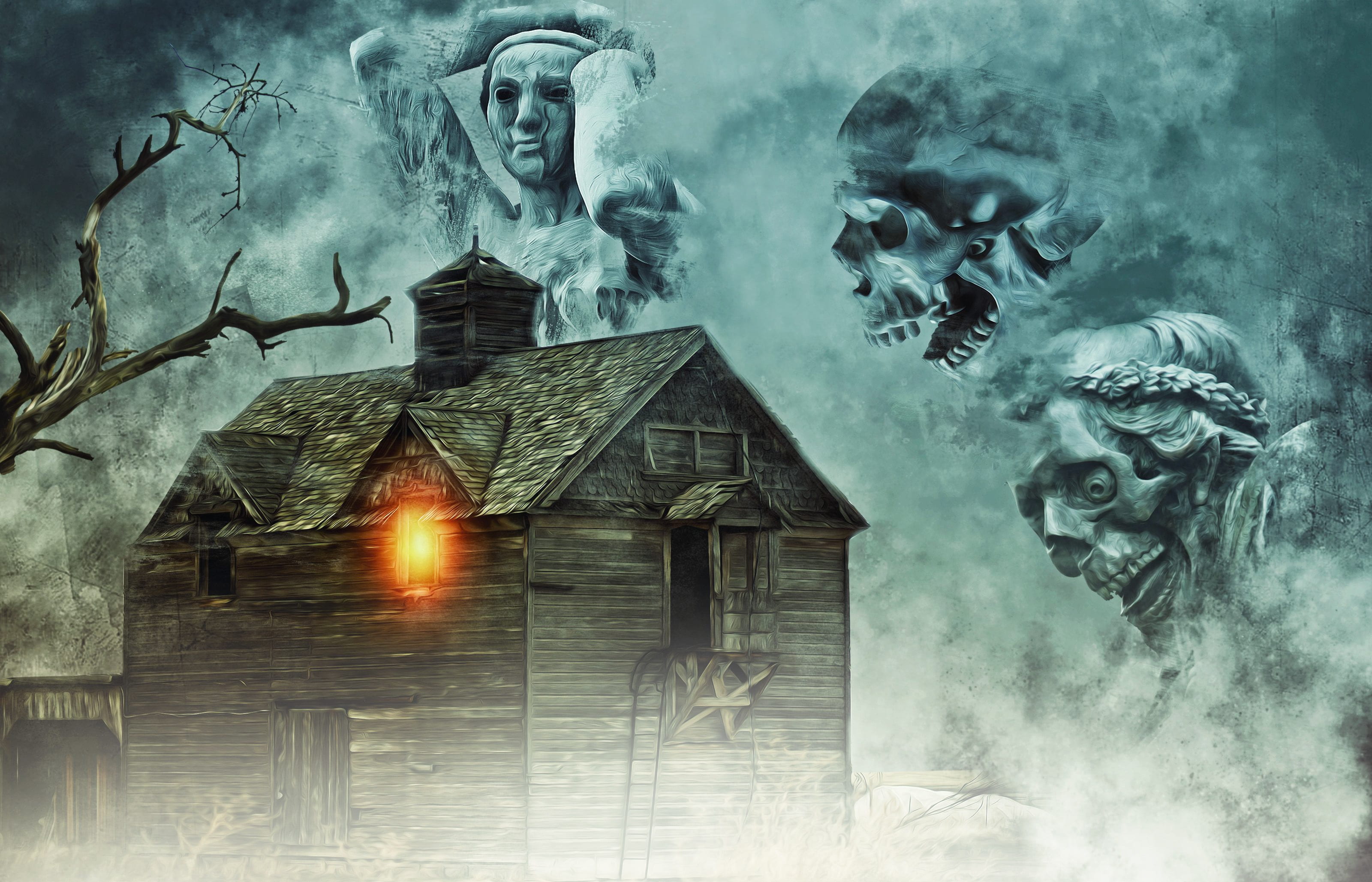 building exterior, spooky, clouds, building, ghosts, creativity, haunted, creepy, surreal, three, nature, mystery, architecture, built structure, spirituality, HD Wallpaper