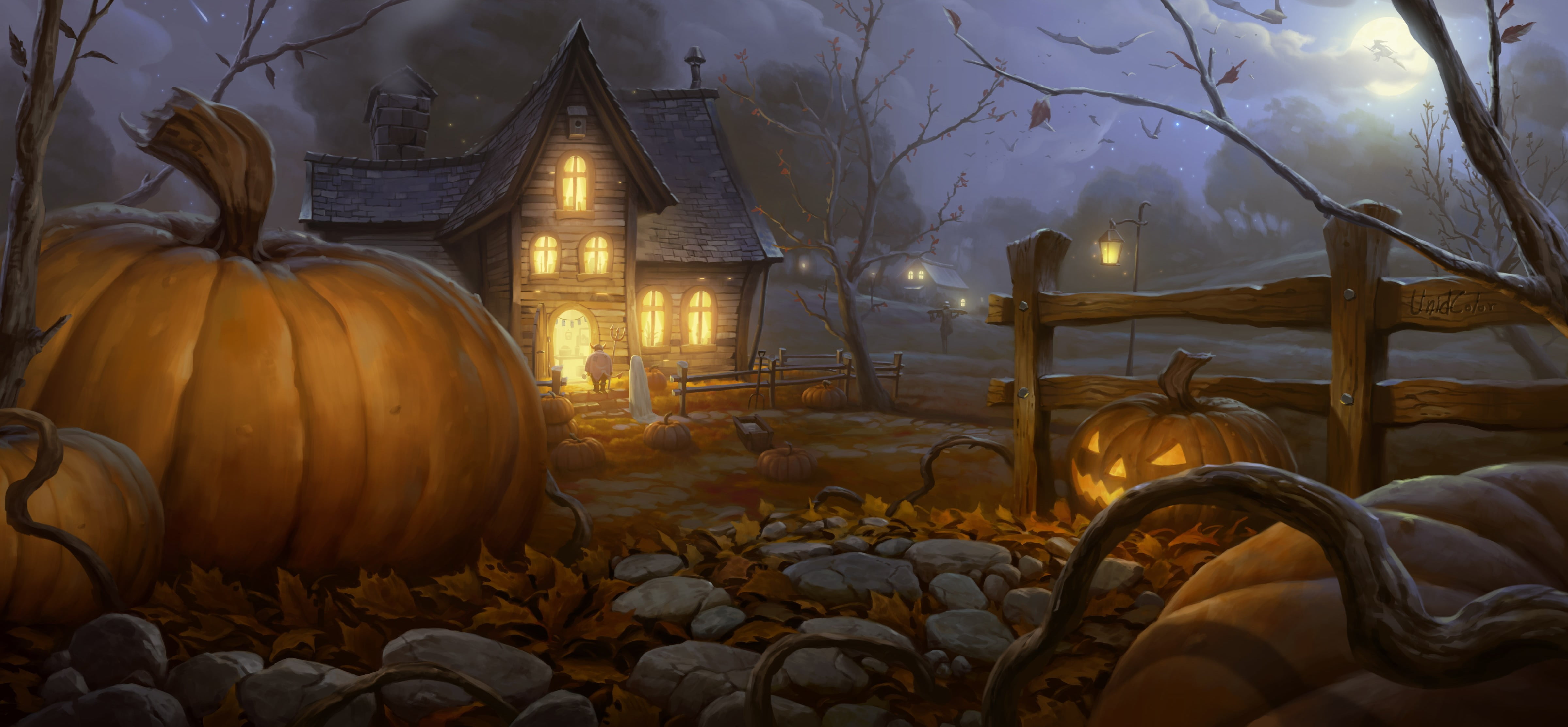 building exterior, illuminated, built structure, religion, brown, autumn, art, food and drink, dark, house, rustic, building, pumpkin, 4K, light - Natural Phenomenon, HD Wallpaper