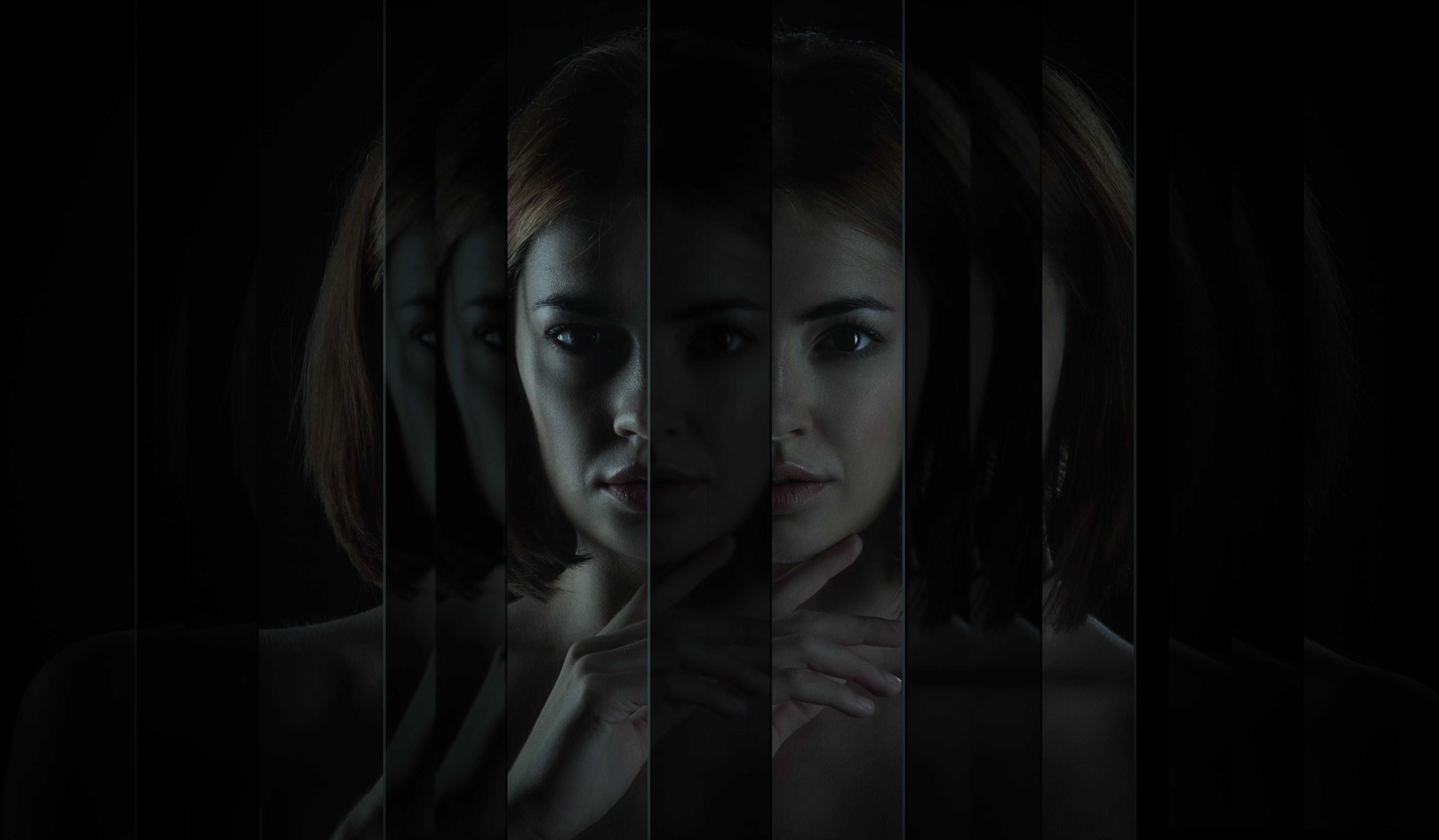 human face, spooky, young adult, fear, headshot, contemplation, girl, studio shot, cool, terrified, horror, sadness, emotion, black background, looking at camera, HD Wallpaper
