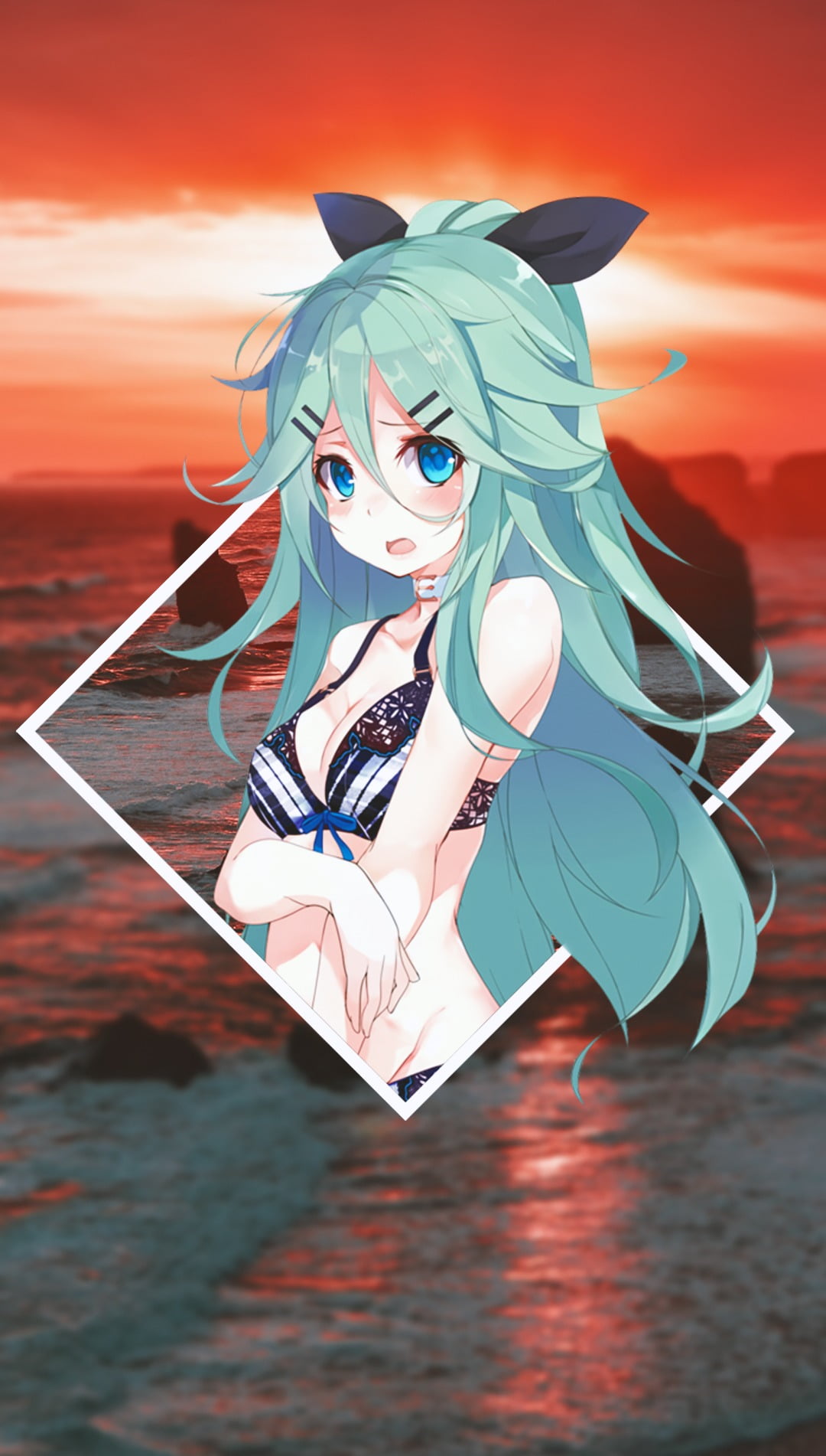 outdoors, anime girls, disguise, people, humor, 720P, creativity, holiday, picture-in-picture, water, emotion, evil, fun, sea, mammal, positive emotion, Phone HD Wallpaper