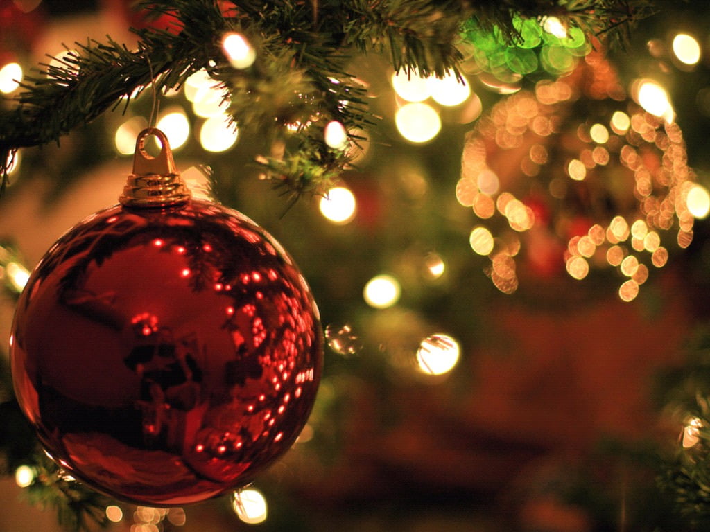 reflection, hanging, decoration, celebration, christmas ornament, 480P, Christmas ornaments , christmas lights, indoors, lights, illuminated, bauble, red, HD Wallpaper