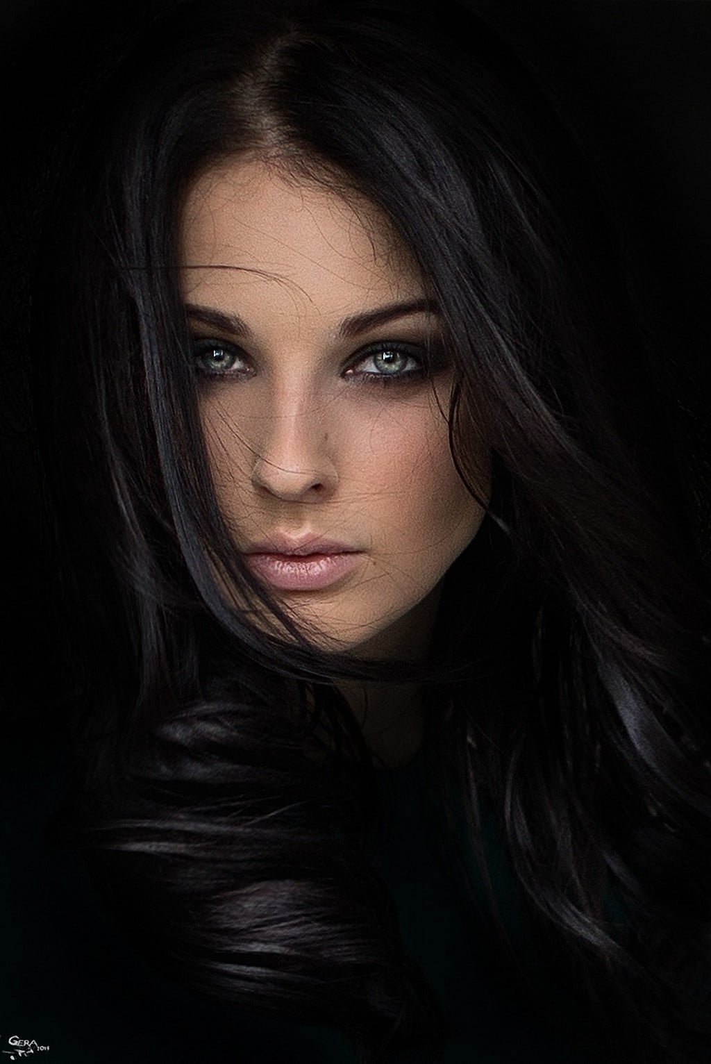 dark, black color, women, brown hair, Alla Berger, body part, portrait, hair, human body part, human face, headshot, adult, black background, hairstyle, Phone HD Wallpaper